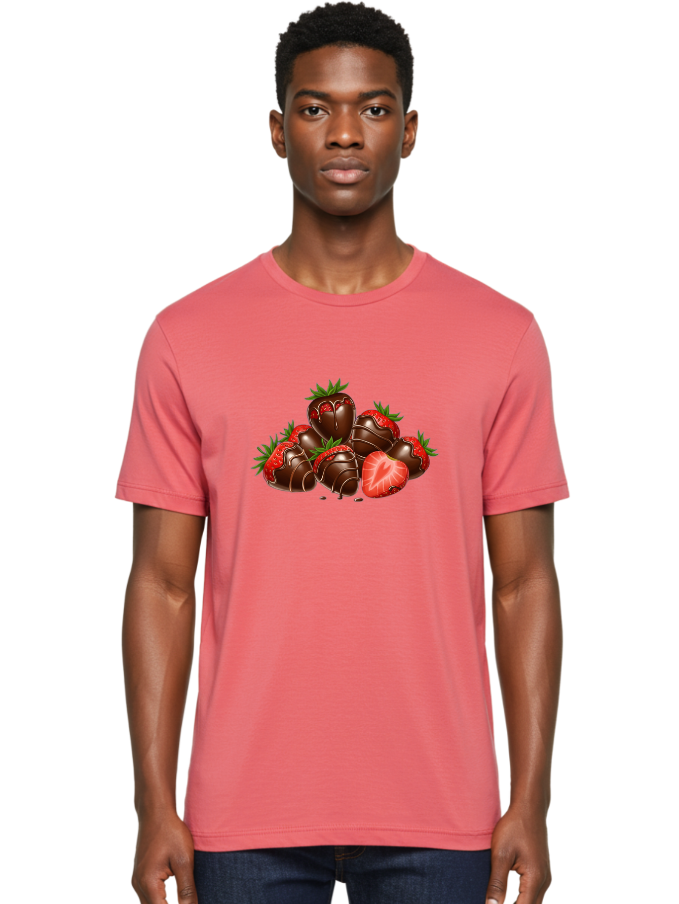 Chocolate-Strawberries Men'S Graphic Tee, 100% Cotton, Comfortable Casual Summer Wear, Machine Washable, Chocolate-Covered Strawberries, Sweet Treats, Dessert Ideas, Strawberry Dessert, Chocolate Strawberries, Indulgent Treats, Bab748