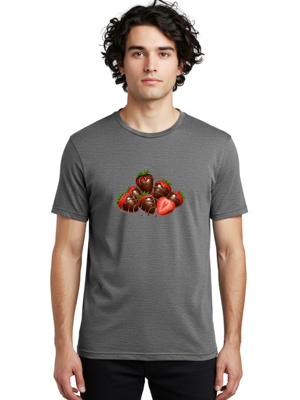 Chocolate-Strawberries Men'S Graphic Tee, 100% Cotton, Comfortable Casual Summer Wear, Machine Washable, Chocolate-Covered Strawberries, Sweet Treats, Dessert Ideas, Strawberry Dessert, Chocolate Strawberries, Indulgent Treats, Bab748