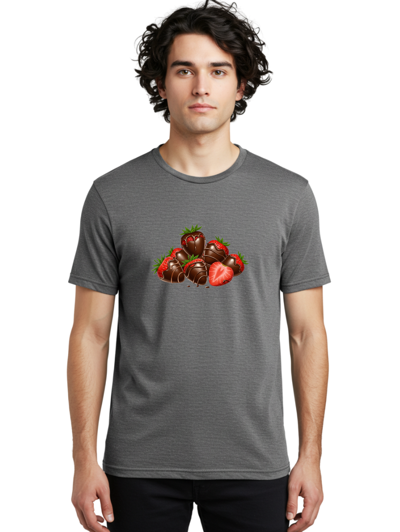 Chocolate-Strawberries Men'S Graphic Tee, 100% Cotton, Comfortable Casual Summer Wear, Machine Washable, Chocolate-Covered Strawberries, Sweet Treats, Dessert Ideas, Strawberry Dessert, Chocolate Strawberries, Indulgent Treats, Bab748