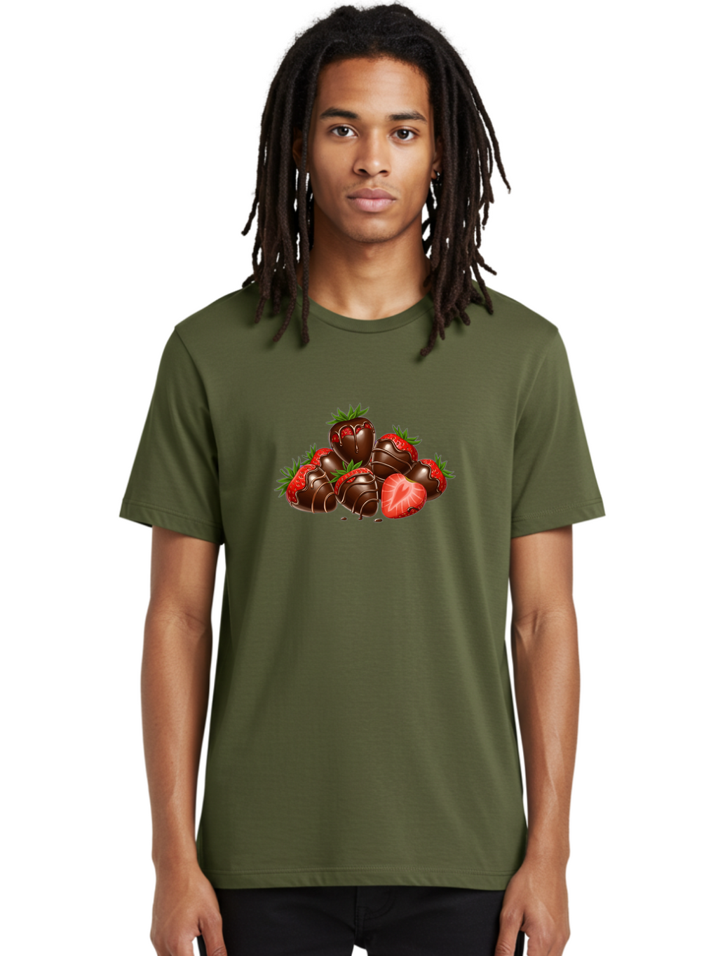 Chocolate-Strawberries Men'S Graphic Tee, 100% Cotton, Comfortable Casual Summer Wear, Machine Washable, Chocolate-Covered Strawberries, Sweet Treats, Dessert Ideas, Strawberry Dessert, Chocolate Strawberries, Indulgent Treats, Bab748