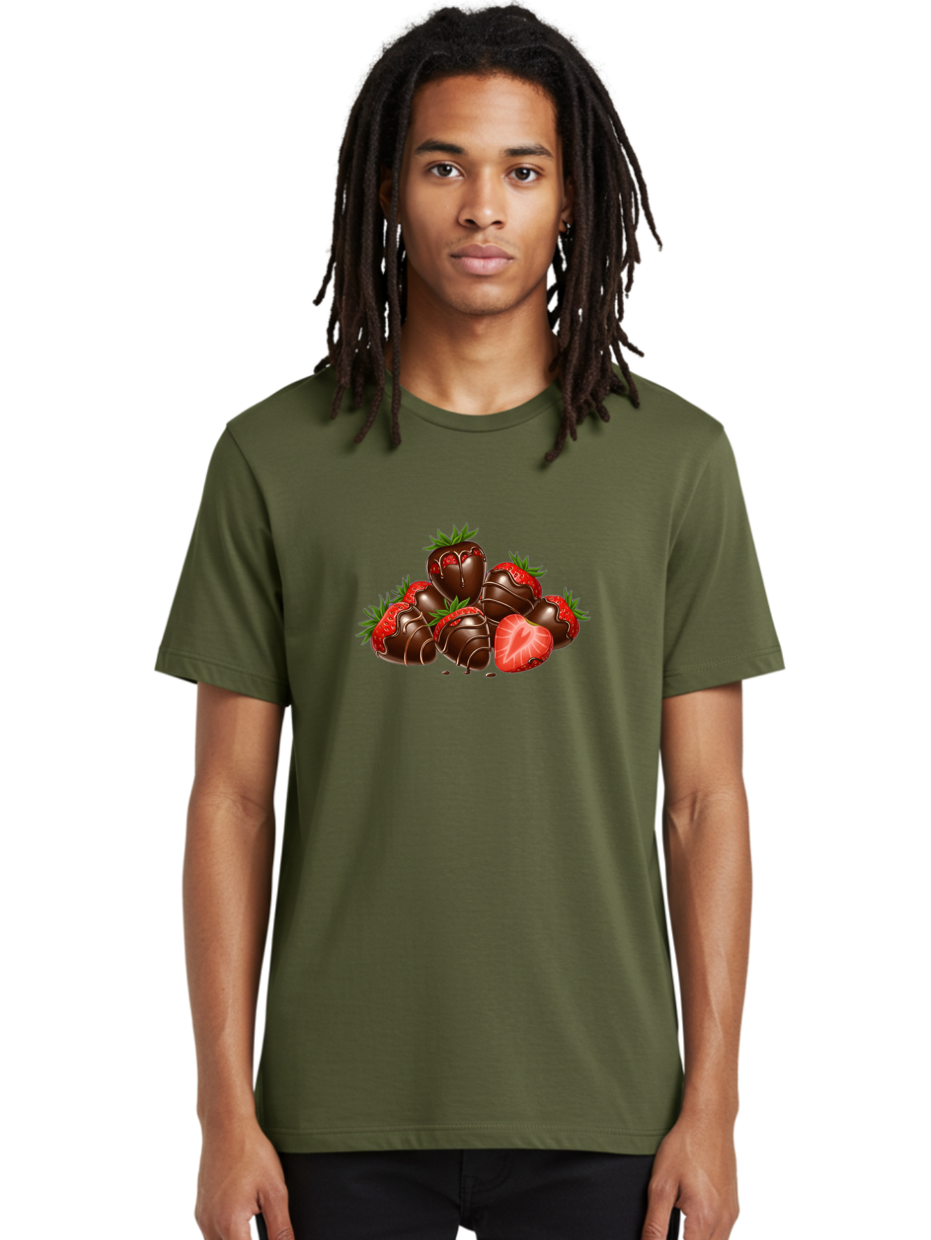 Chocolate-Strawberries Men'S Graphic Tee, 100% Cotton, Comfortable Casual Summer Wear, Machine Washable, Chocolate-Covered Strawberries, Sweet Treats, Dessert Ideas, Strawberry Dessert, Chocolate Strawberries, Indulgent Treats, Bab748