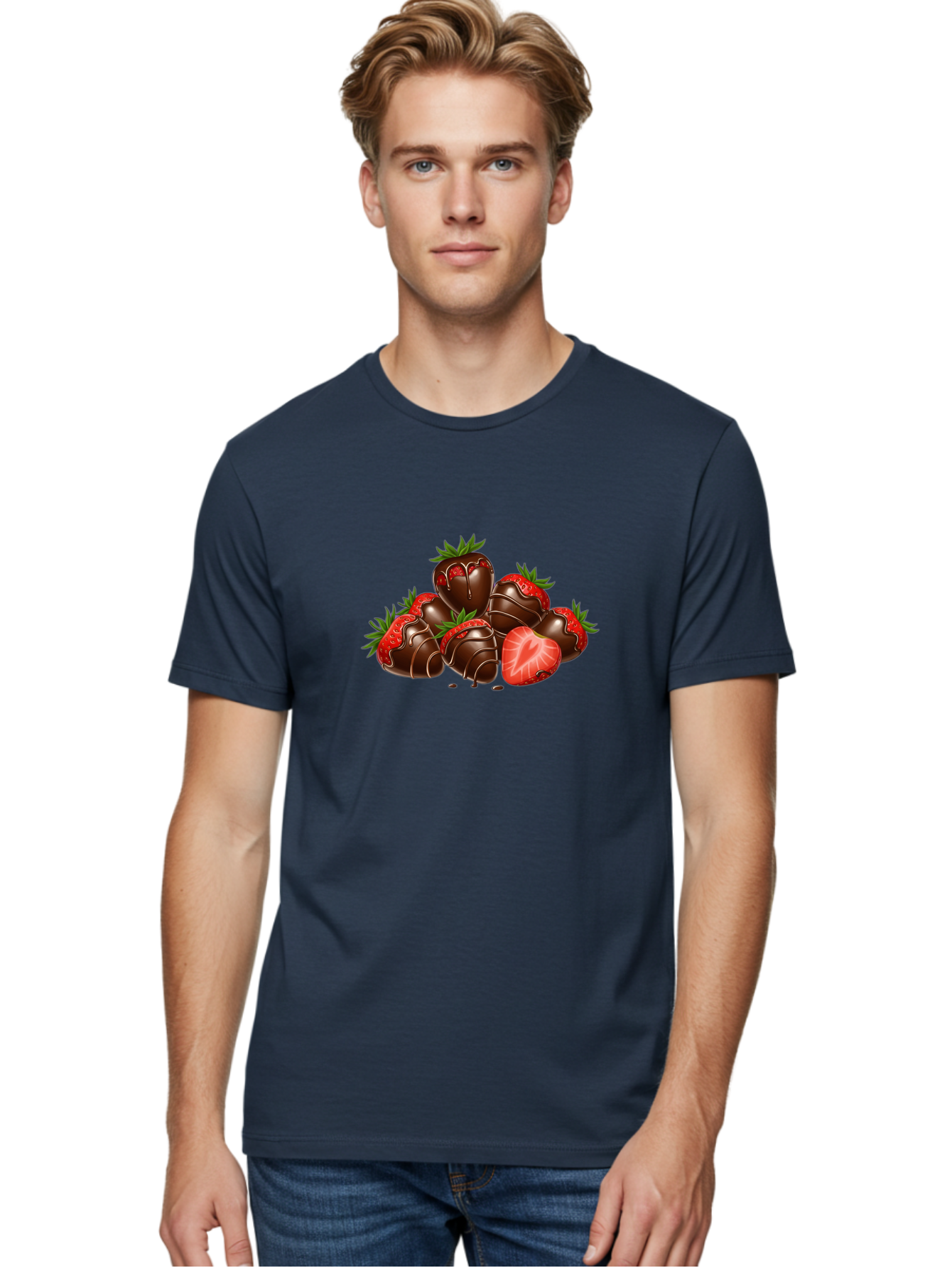 Chocolate-Strawberries Men'S Graphic Tee, 100% Cotton, Comfortable Casual Summer Wear, Machine Washable, Chocolate-Covered Strawberries, Sweet Treats, Dessert Ideas, Strawberry Dessert, Chocolate Strawberries, Indulgent Treats, Bab748