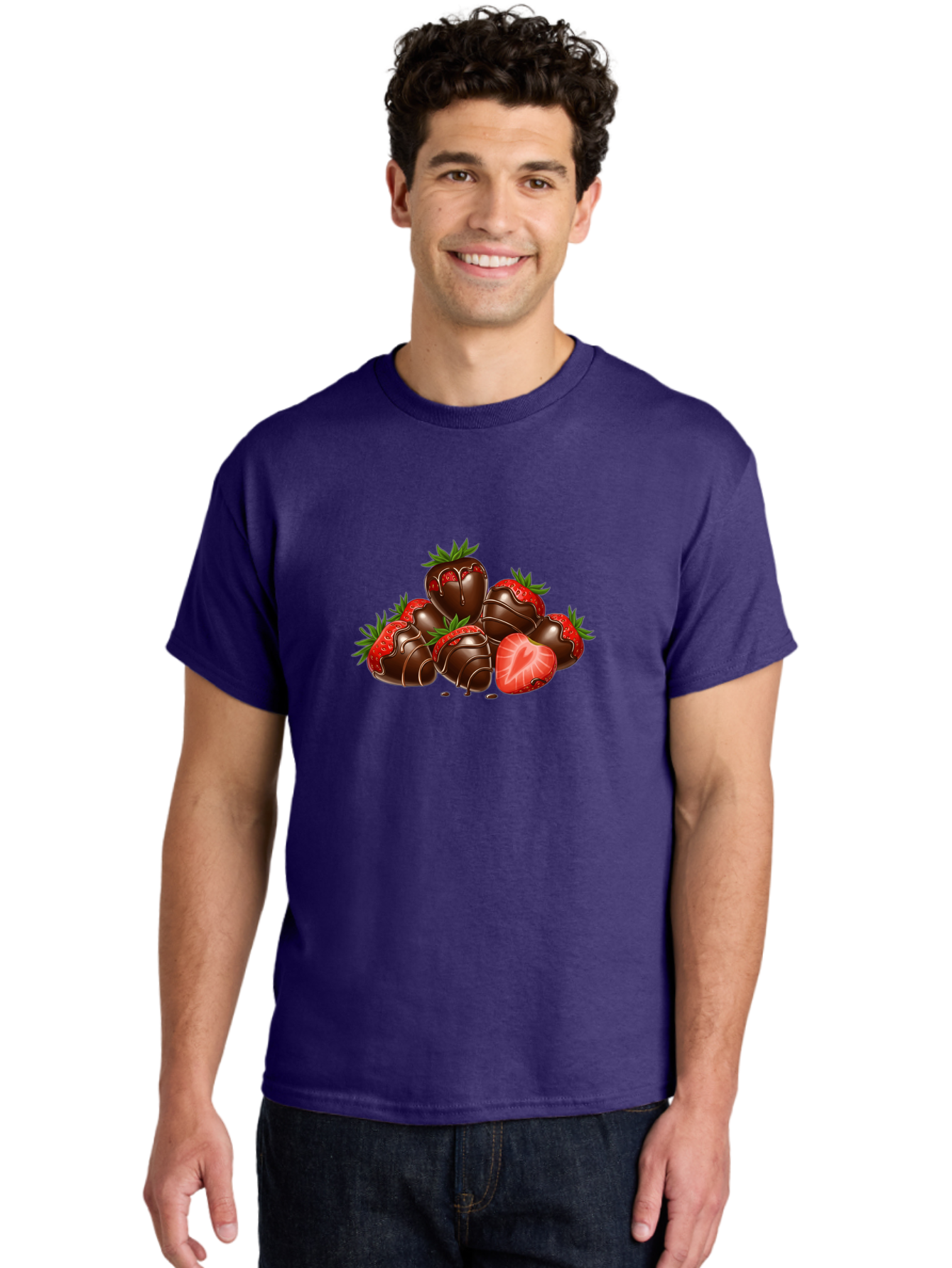 Chocolate-Strawberries Men'S Graphic Tee, 100% Cotton, Comfortable Casual Summer Wear, Machine Washable, Chocolate-Covered Strawberries, Sweet Treats, Dessert Ideas, Strawberry Dessert, Chocolate Strawberries, Indulgent Treats, Bab748