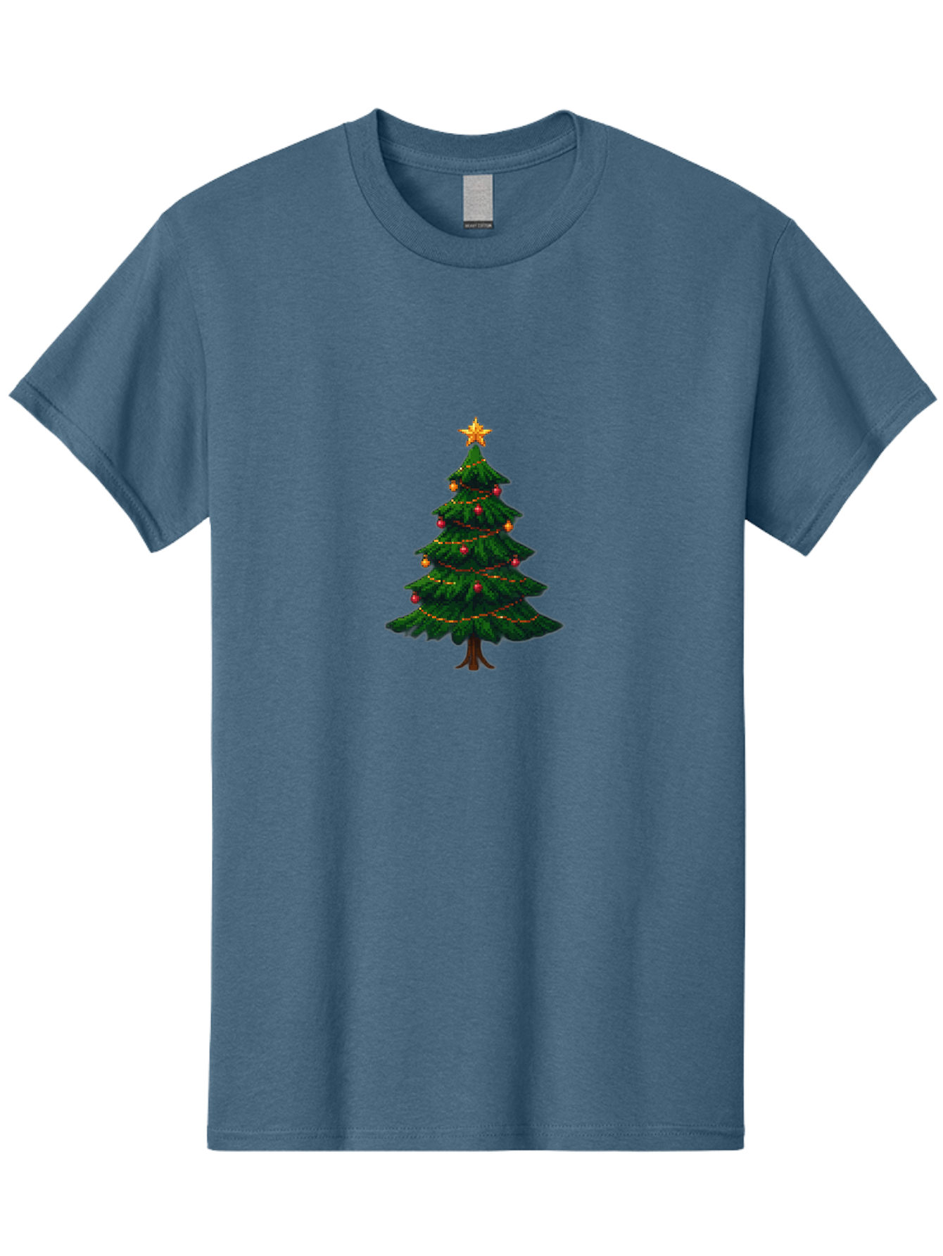 Christmas-Tree-1 Men'S Graphic Tee, 100% Cotton, Comfortable Casual Summer Wear, Machine Washable, Christmas Tree Illustration, Decorated Tree, Festive Decorations, Red And Gold Ornaments, String Lights, Golden Star, Holiday Season, Bab749