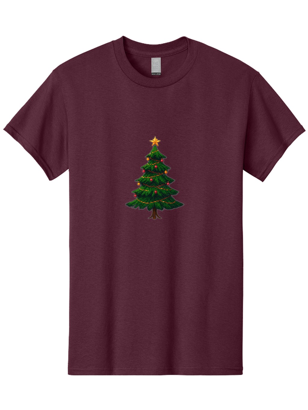 Christmas-Tree-1 Men'S Graphic Tee, 100% Cotton, Comfortable Casual Summer Wear, Machine Washable, Christmas Tree Illustration, Decorated Tree, Festive Decorations, Red And Gold Ornaments, String Lights, Golden Star, Holiday Season, Bab749