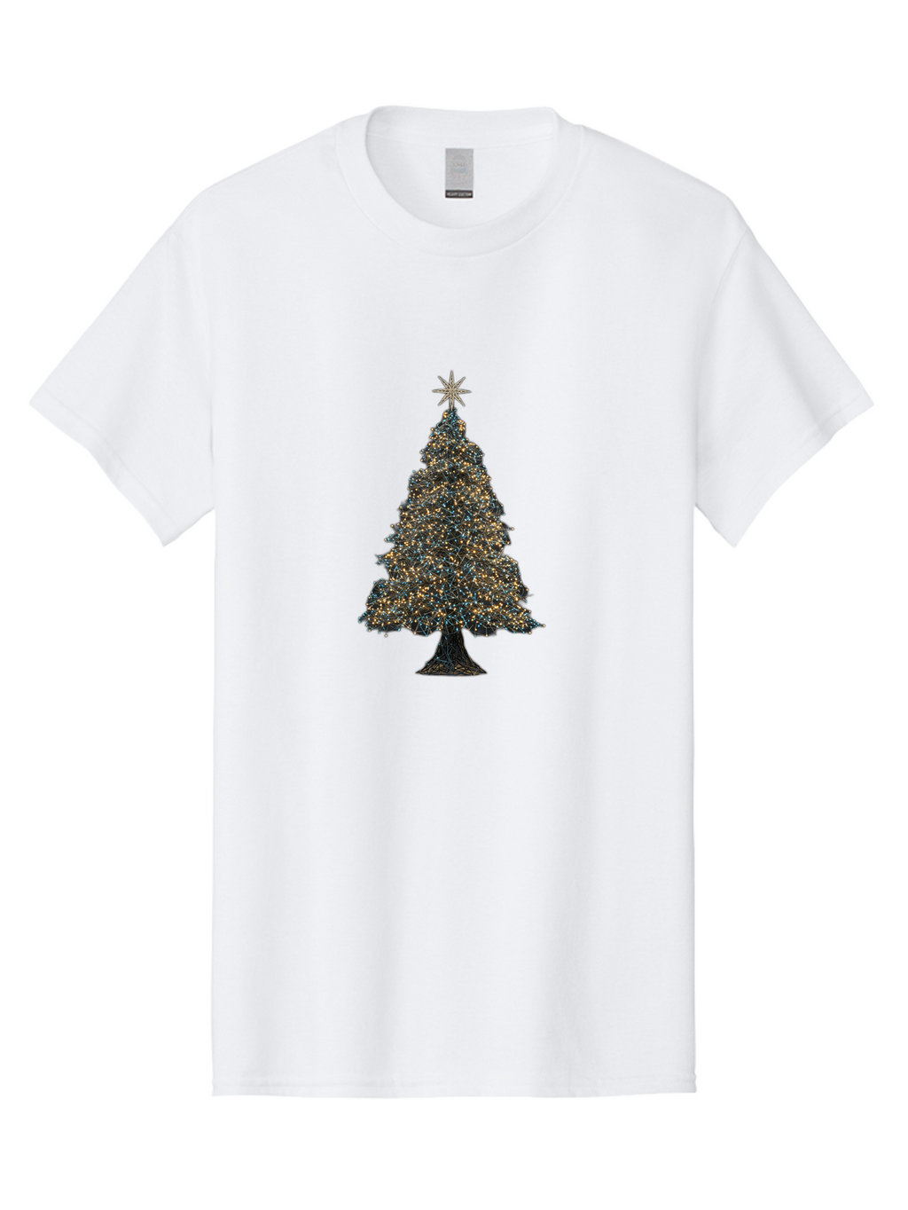 Christmas-Tree-2 Men'S Graphic Tee, 100% Cotton, Comfortable Casual Summer Wear, Machine Washable, Christmas Tree With Lights, Festive Decorations, Holiday Season, Twinkling Lights, Star On Top, Winter Wonderland, Merry Christmas, Bab750