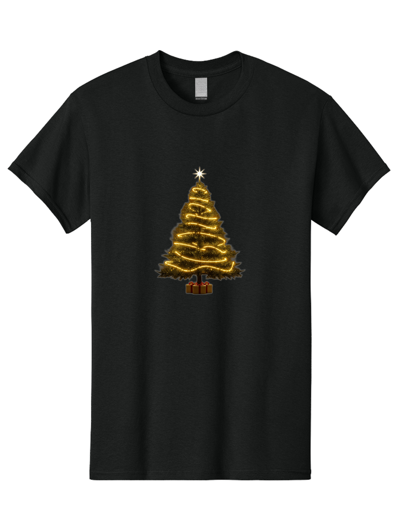 Christmas-Tree-3 Men'S Graphic Tee, 100% Cotton, Comfortable Casual Summer Wear, Machine Washable, Christmas Tree Decoration, Festive Holiday Lights, Glowing String Lights, Star Topper, Winter Season, Holiday Cheer, Christmas Decoration, Bab751