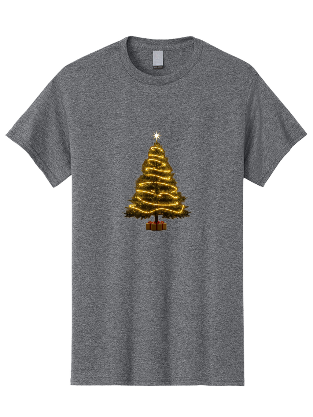 Christmas-Tree-3 Men'S Graphic Tee, 100% Cotton, Comfortable Casual Summer Wear, Machine Washable, Christmas Tree Decoration, Festive Holiday Lights, Glowing String Lights, Star Topper, Winter Season, Holiday Cheer, Christmas Decoration, Bab751