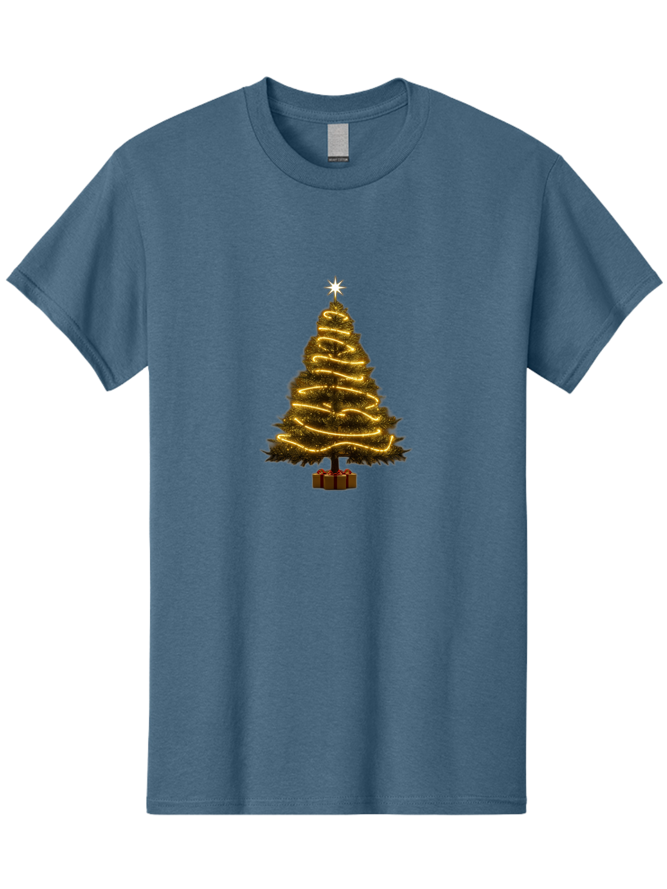 Christmas-Tree-3 Men'S Graphic Tee, 100% Cotton, Comfortable Casual Summer Wear, Machine Washable, Christmas Tree Decoration, Festive Holiday Lights, Glowing String Lights, Star Topper, Winter Season, Holiday Cheer, Christmas Decoration, Bab751