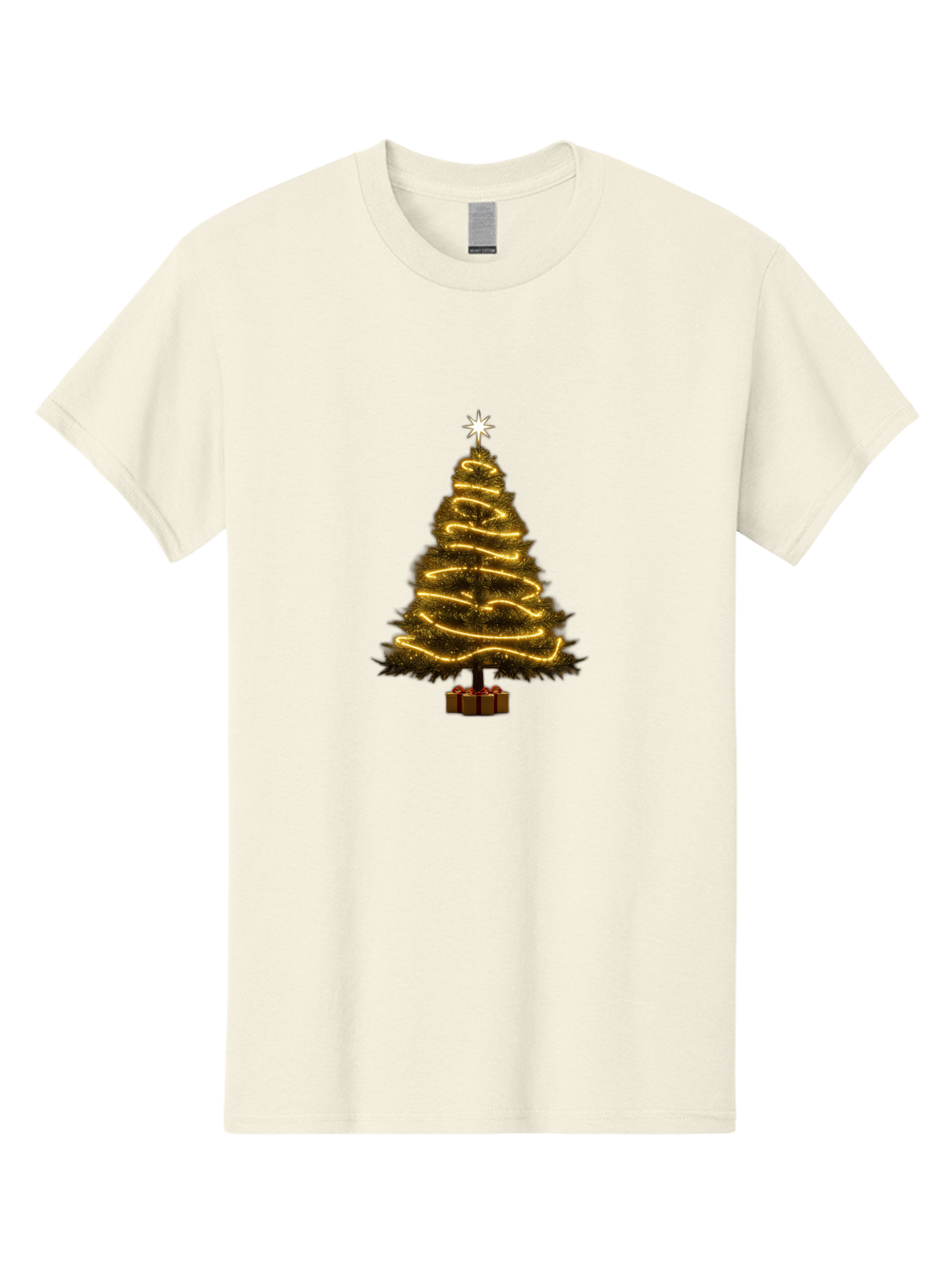 Christmas-Tree-3 Men'S Graphic Tee, 100% Cotton, Comfortable Casual Summer Wear, Machine Washable, Christmas Tree Decoration, Festive Holiday Lights, Glowing String Lights, Star Topper, Winter Season, Holiday Cheer, Christmas Decoration, Bab751