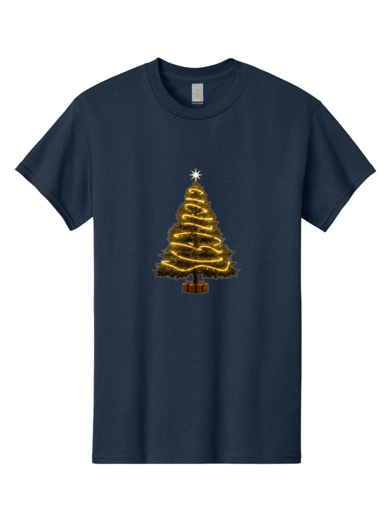 Christmas-Tree-3 Men'S Graphic Tee, 100% Cotton, Comfortable Casual Summer Wear, Machine Washable, Christmas Tree Decoration, Festive Holiday Lights, Glowing String Lights, Star Topper, Winter Season, Holiday Cheer, Christmas Decoration, Bab751