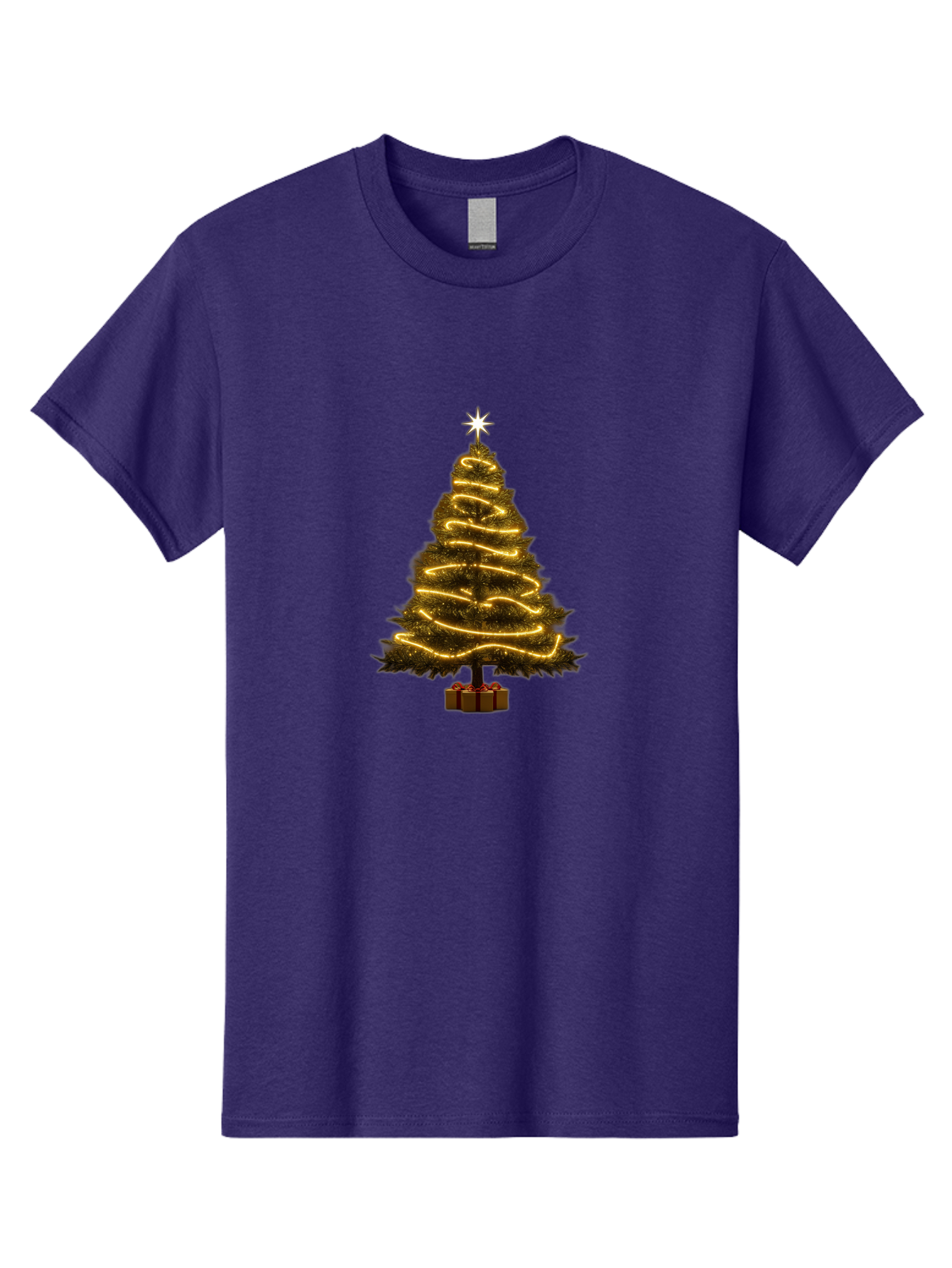 Christmas-Tree-3 Men'S Graphic Tee, 100% Cotton, Comfortable Casual Summer Wear, Machine Washable, Christmas Tree Decoration, Festive Holiday Lights, Glowing String Lights, Star Topper, Winter Season, Holiday Cheer, Christmas Decoration, Bab751
