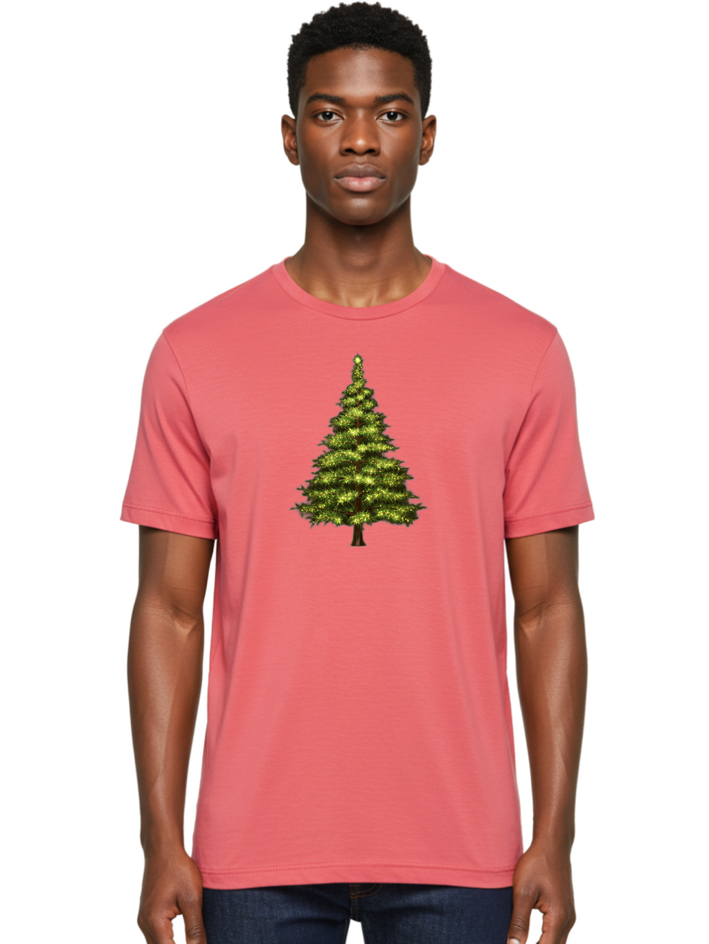 Christmas-Tree-4 Men'S Graphic Tee, 100% Cotton, Comfortable Casual Summer Wear, Machine Washable, Christmas Tree, Christmas Lights, Festive Decoration, Holiday Season, Winter Wonderland, Christmas Magic, Twinkling Lights, Evergreen Tree, Bab752