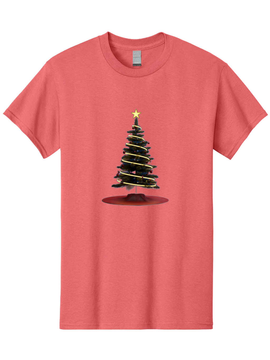 Christmas-Tree Men'S Graphic Tee, 100% Cotton, Comfortable Casual Summer Wear, Machine Washable, Christmas Tree Decoration, Holiday Season, Festive Atmosphere, Spiral Gold Ribbon, Star Topper, Christmas Tree Lights, Winter Wonderland, Bab753