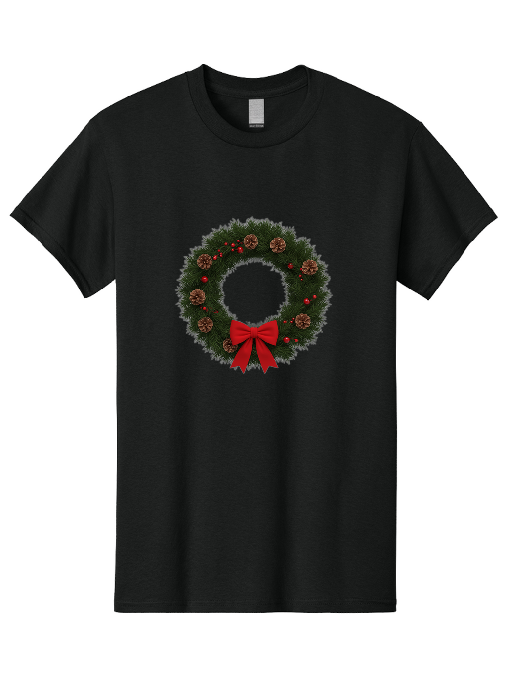 Christmas-Wreath-3 Men'S Graphic Tee, 100% Cotton, Comfortable Casual Summer Wear, Machine Washable, Christmas Wreath With Pinecones, Red Baubles, Red Bow, Festive Decorations, Holiday Decor, Evergreen Branches, Seasonal Theme, Bab756
