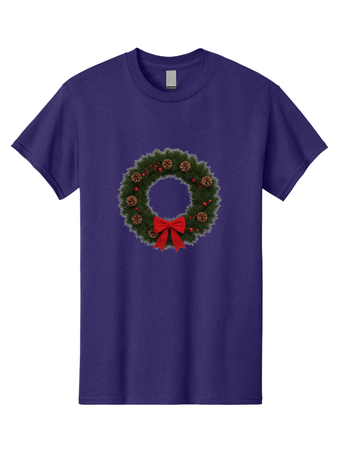 Christmas-Wreath-3 Men'S Graphic Tee, 100% Cotton, Comfortable Casual Summer Wear, Machine Washable, Christmas Wreath With Pinecones, Red Baubles, Red Bow, Festive Decorations, Holiday Decor, Evergreen Branches, Seasonal Theme, Bab756