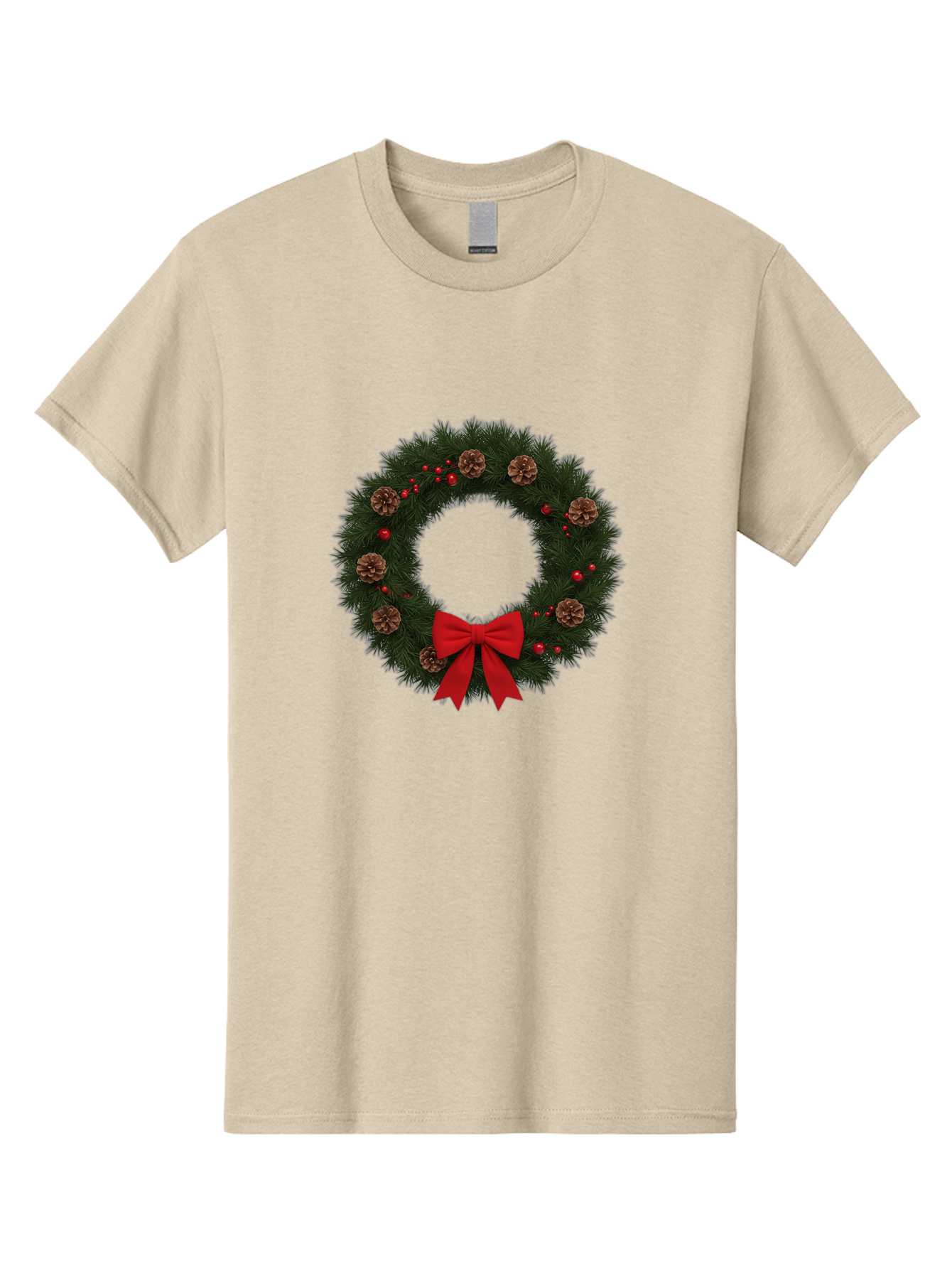 Christmas-Wreath-3 Men'S Graphic Tee, 100% Cotton, Comfortable Casual Summer Wear, Machine Washable, Christmas Wreath With Pinecones, Red Baubles, Red Bow, Festive Decorations, Holiday Decor, Evergreen Branches, Seasonal Theme, Bab756