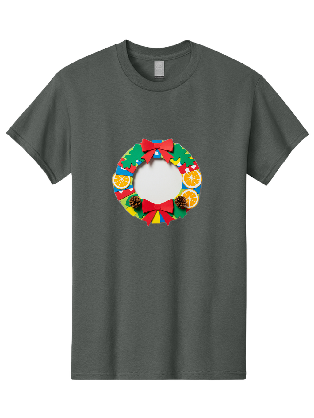 Christmas-Wreath-4 Men'S Graphic Tee, 100% Cotton, Comfortable Casual Summer Wear, Machine Washable, Colorful Christmas Wreath, Festive Decorations, Red Bows, Pine Cones, Orange Slices, Holiday Decor, Seasonal Decor, Christmas Decorations, Bab757