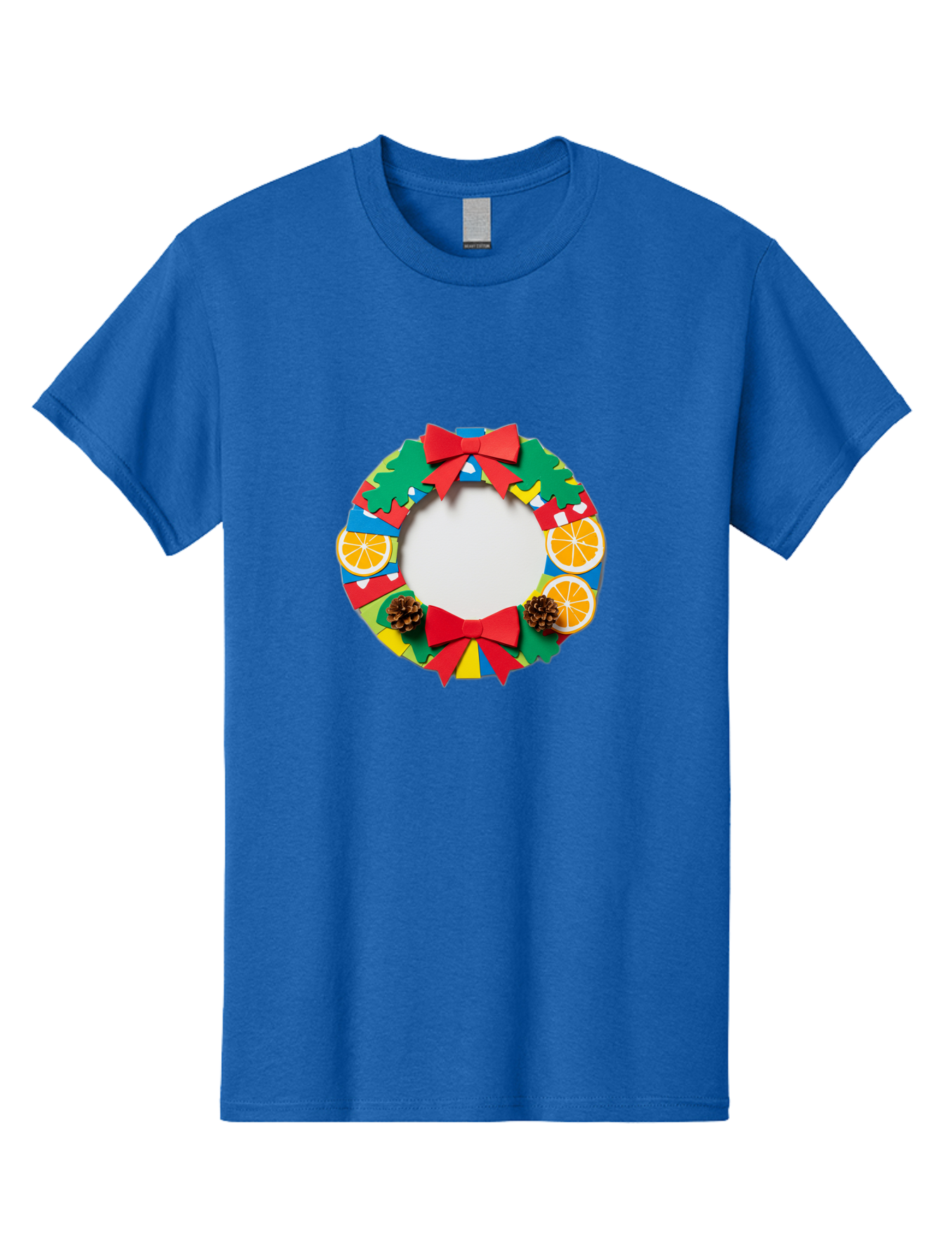 Christmas-Wreath-4 Men'S Graphic Tee, 100% Cotton, Comfortable Casual Summer Wear, Machine Washable, Colorful Christmas Wreath, Festive Decorations, Red Bows, Pine Cones, Orange Slices, Holiday Decor, Seasonal Decor, Christmas Decorations, Bab757