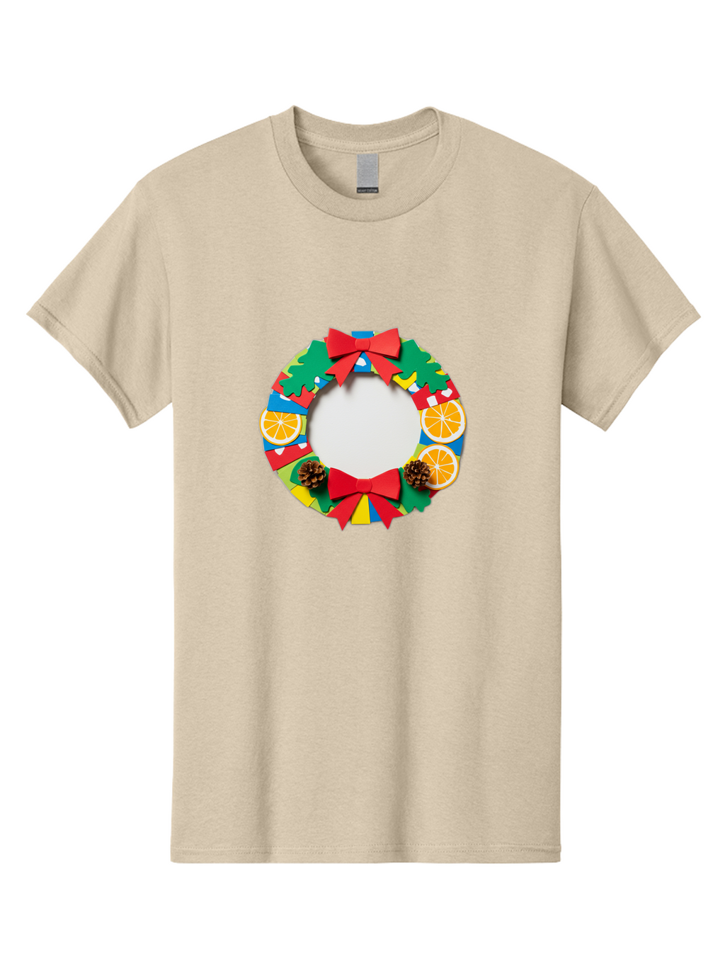 Christmas-Wreath-4 Men'S Graphic Tee, 100% Cotton, Comfortable Casual Summer Wear, Machine Washable, Colorful Christmas Wreath, Festive Decorations, Red Bows, Pine Cones, Orange Slices, Holiday Decor, Seasonal Decor, Christmas Decorations, Bab757