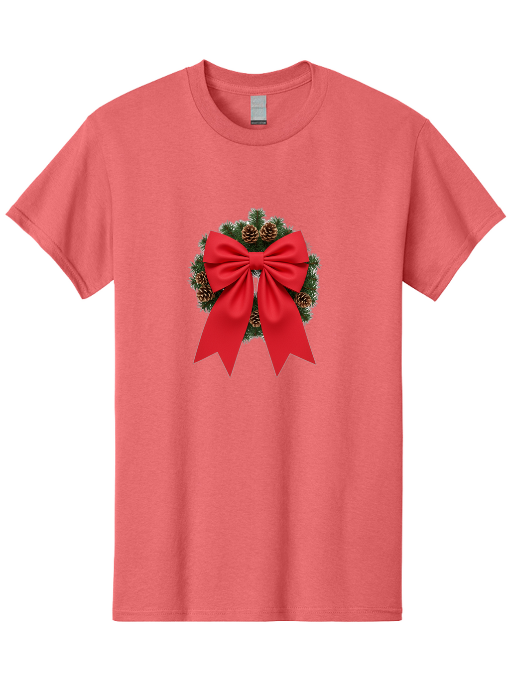 Christmas-Wreath-With-Red-Bow Men'S Graphic Tee, 100% Cotton, Comfortable Casual Summer Wear, Machine Washable, Pinecone Wreath, Christmas Decoration, Red Bow, Festive, Holiday Decor, Evergreen Branches, Satin Ribbon, Seasonal Decor, Bab758