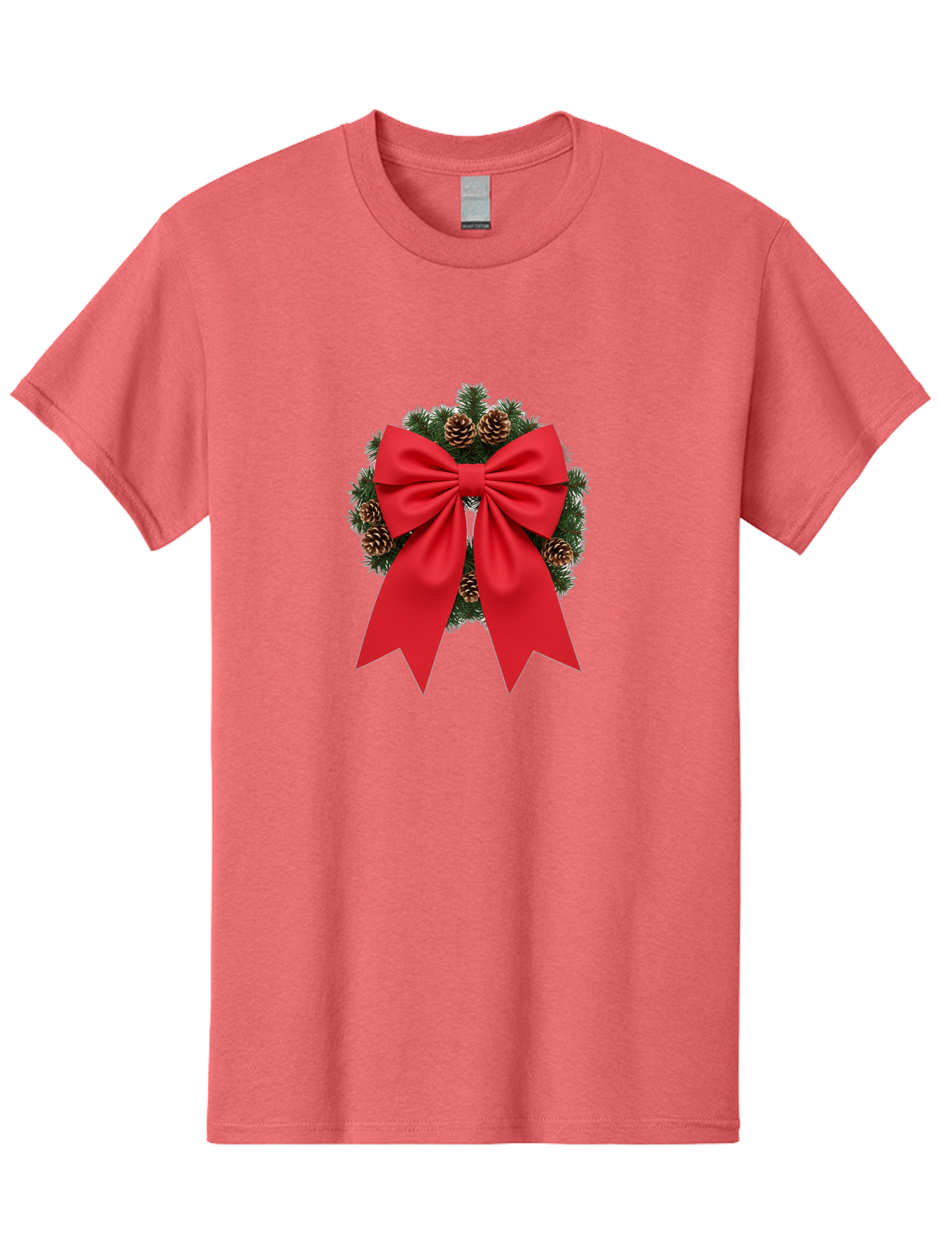 Christmas-Wreath-With-Red-Bow Men'S Graphic Tee, 100% Cotton, Comfortable Casual Summer Wear, Machine Washable, Pinecone Wreath, Christmas Decoration, Red Bow, Festive, Holiday Decor, Evergreen Branches, Satin Ribbon, Seasonal Decor, Bab758