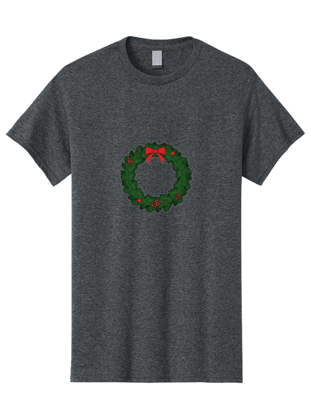 Christmas-Wreath Men'S Graphic Tee, 100% Cotton, Comfortable Casual Summer Wear, Machine Washable, Christmas Wreath, Evergreen Branches, Red Bow, Pinecones, Red Ornaments, Festive Decoration, Holiday Decor, Seasonal Design, Christmas Theme Bab759