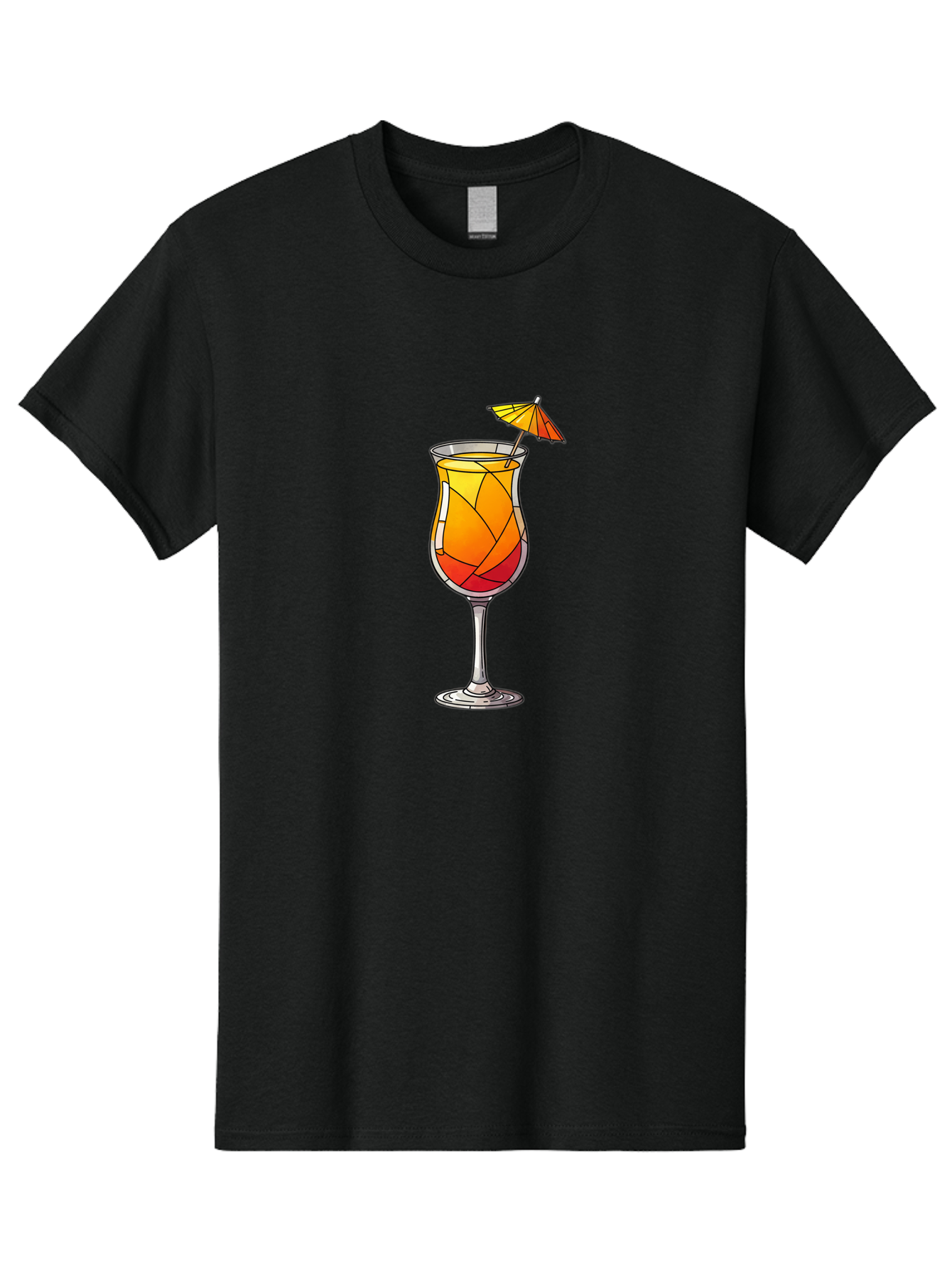Cocktail-1 Men'S Graphic Tee, 100% Cotton, Comfortable Casual Summer Wear, Machine Washable, Tequila Sunrise Cocktail, Layered Drink, Orange And Red Hues, Umbrella Decoration, Stained Glass Effect, Glassware, Refreshing Beverages, Bab761