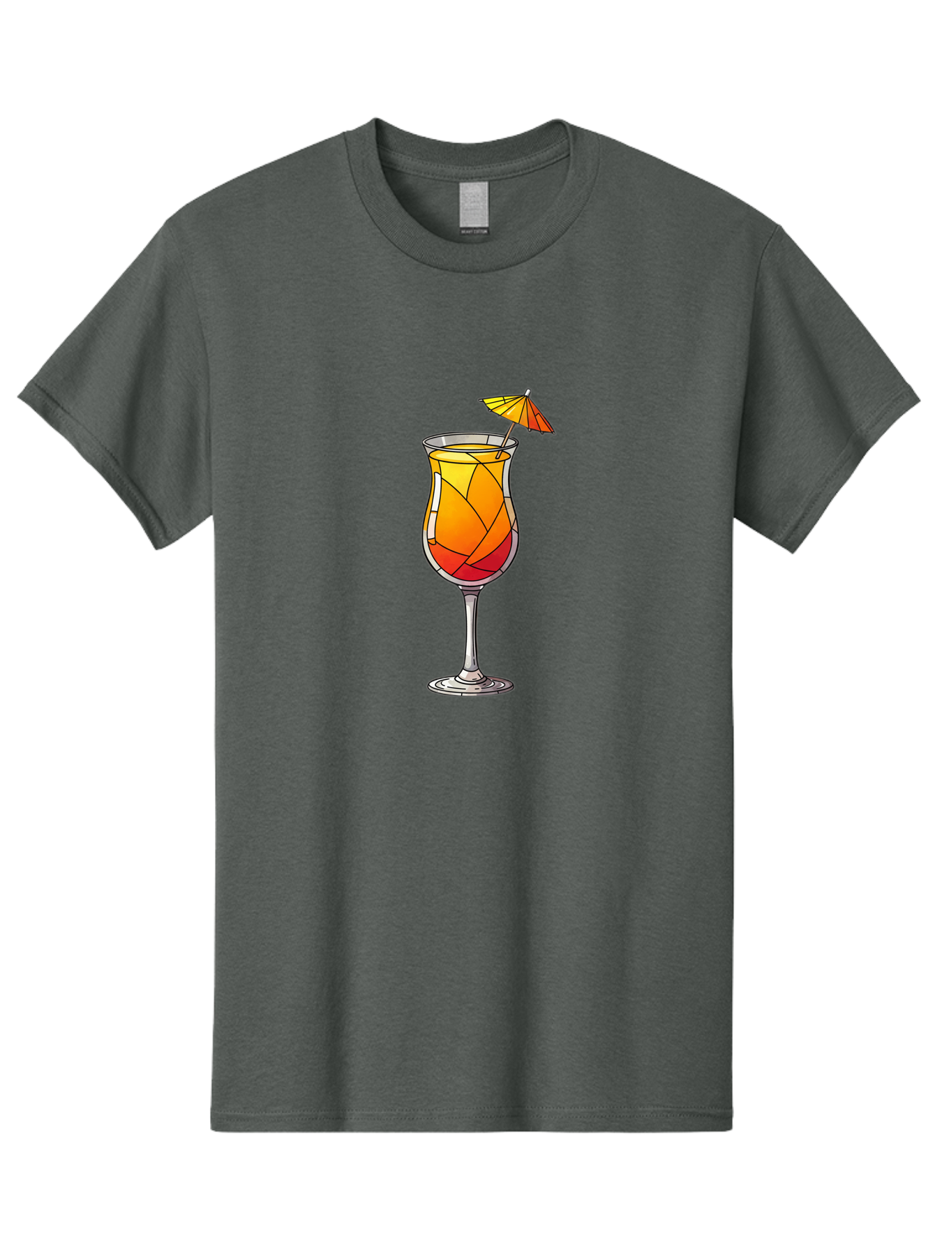 Cocktail-1 Men'S Graphic Tee, 100% Cotton, Comfortable Casual Summer Wear, Machine Washable, Tequila Sunrise Cocktail, Layered Drink, Orange And Red Hues, Umbrella Decoration, Stained Glass Effect, Glassware, Refreshing Beverages, Bab761