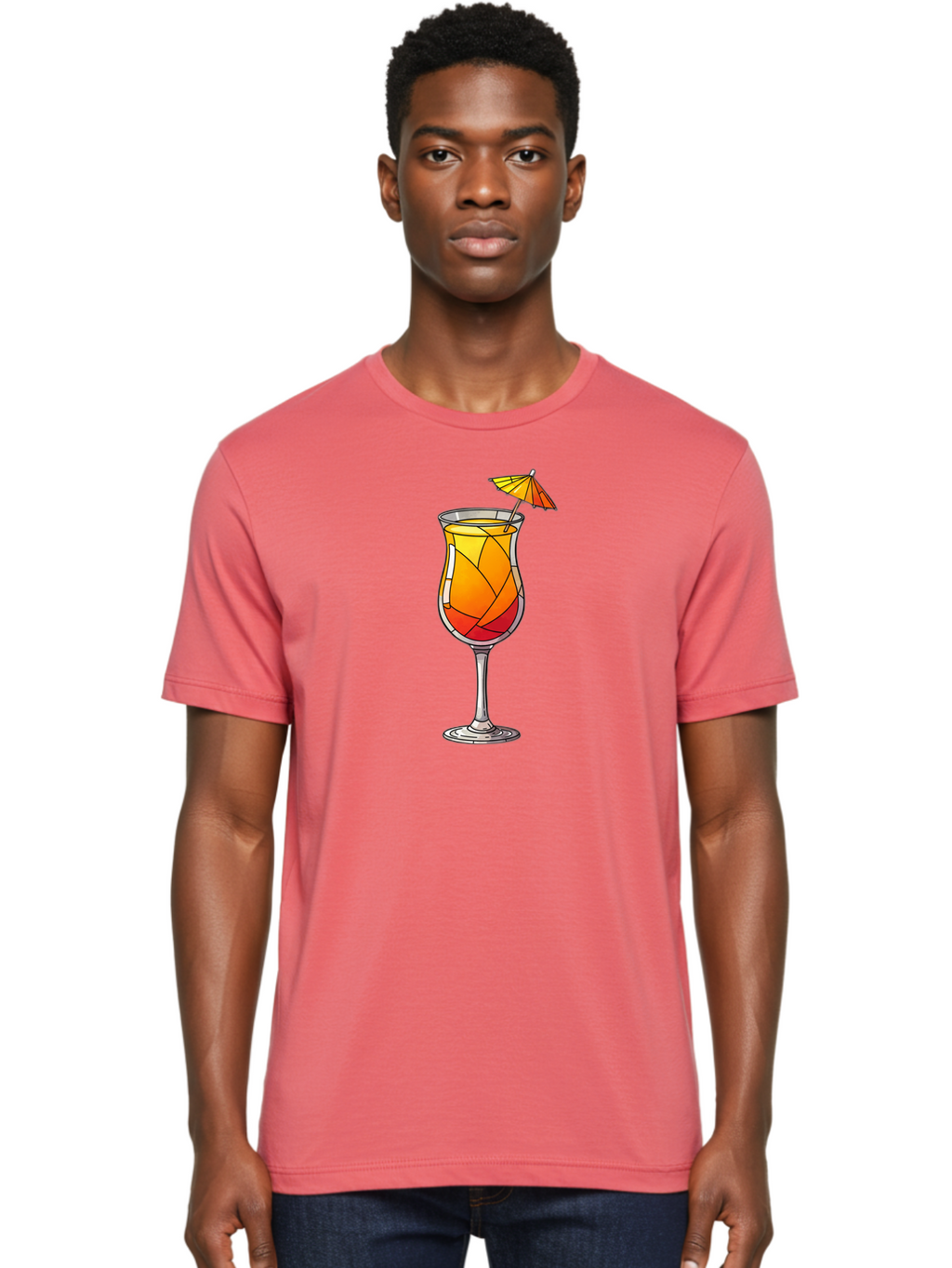 Cocktail-1 Men'S Graphic Tee, 100% Cotton, Comfortable Casual Summer Wear, Machine Washable, Tequila Sunrise Cocktail, Layered Drink, Orange And Red Hues, Umbrella Decoration, Stained Glass Effect, Glassware, Refreshing Beverages, Bab761