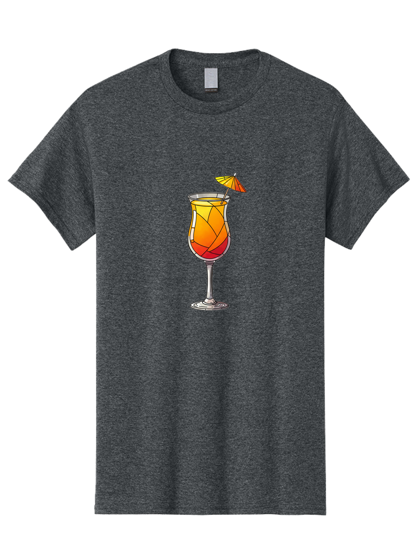 Cocktail-1 Men'S Graphic Tee, 100% Cotton, Comfortable Casual Summer Wear, Machine Washable, Tequila Sunrise Cocktail, Layered Drink, Orange And Red Hues, Umbrella Decoration, Stained Glass Effect, Glassware, Refreshing Beverages, Bab761