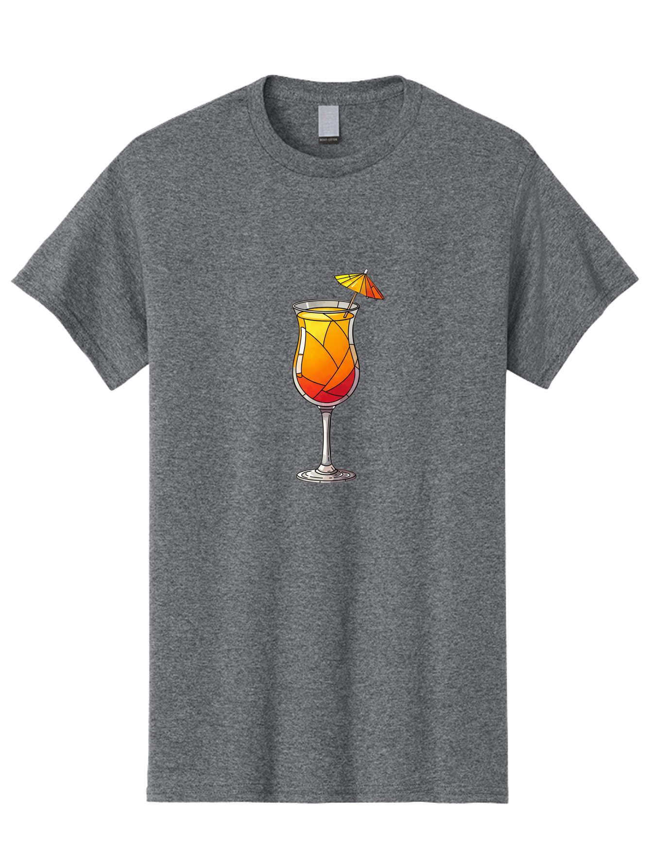 Cocktail-1 Men'S Graphic Tee, 100% Cotton, Comfortable Casual Summer Wear, Machine Washable, Tequila Sunrise Cocktail, Layered Drink, Orange And Red Hues, Umbrella Decoration, Stained Glass Effect, Glassware, Refreshing Beverages, Bab761
