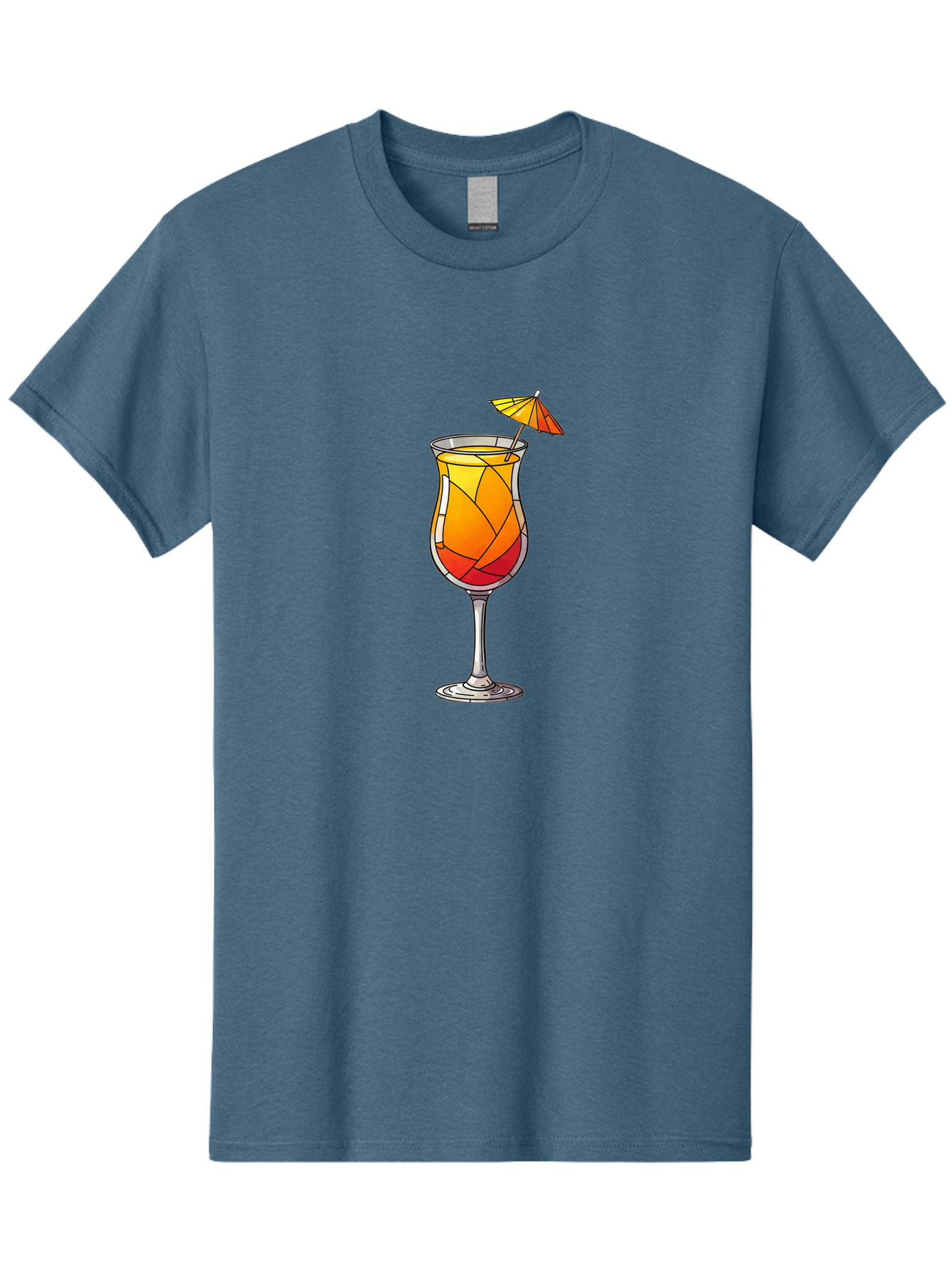 Cocktail-1 Men'S Graphic Tee, 100% Cotton, Comfortable Casual Summer Wear, Machine Washable, Tequila Sunrise Cocktail, Layered Drink, Orange And Red Hues, Umbrella Decoration, Stained Glass Effect, Glassware, Refreshing Beverages, Bab761