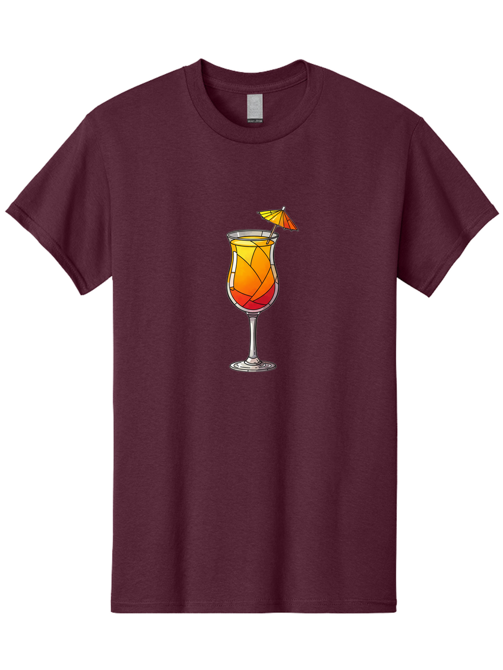 Cocktail-1 Men'S Graphic Tee, 100% Cotton, Comfortable Casual Summer Wear, Machine Washable, Tequila Sunrise Cocktail, Layered Drink, Orange And Red Hues, Umbrella Decoration, Stained Glass Effect, Glassware, Refreshing Beverages, Bab761