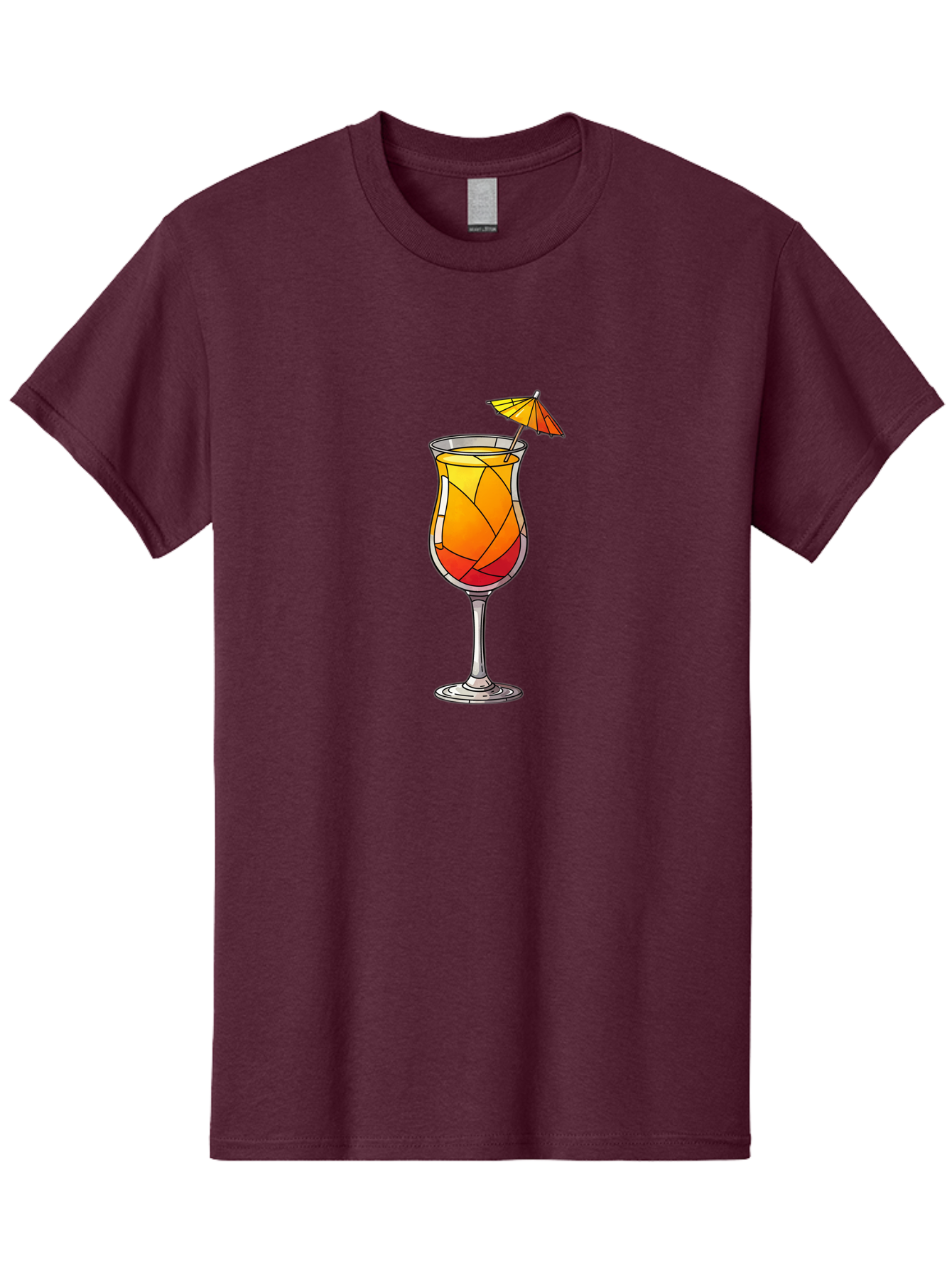 Cocktail-1 Men'S Graphic Tee, 100% Cotton, Comfortable Casual Summer Wear, Machine Washable, Tequila Sunrise Cocktail, Layered Drink, Orange And Red Hues, Umbrella Decoration, Stained Glass Effect, Glassware, Refreshing Beverages, Bab761