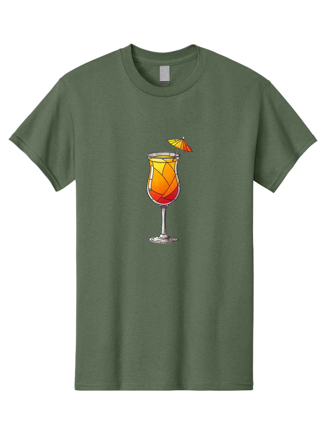 Cocktail-1 Men'S Graphic Tee, 100% Cotton, Comfortable Casual Summer Wear, Machine Washable, Tequila Sunrise Cocktail, Layered Drink, Orange And Red Hues, Umbrella Decoration, Stained Glass Effect, Glassware, Refreshing Beverages, Bab761