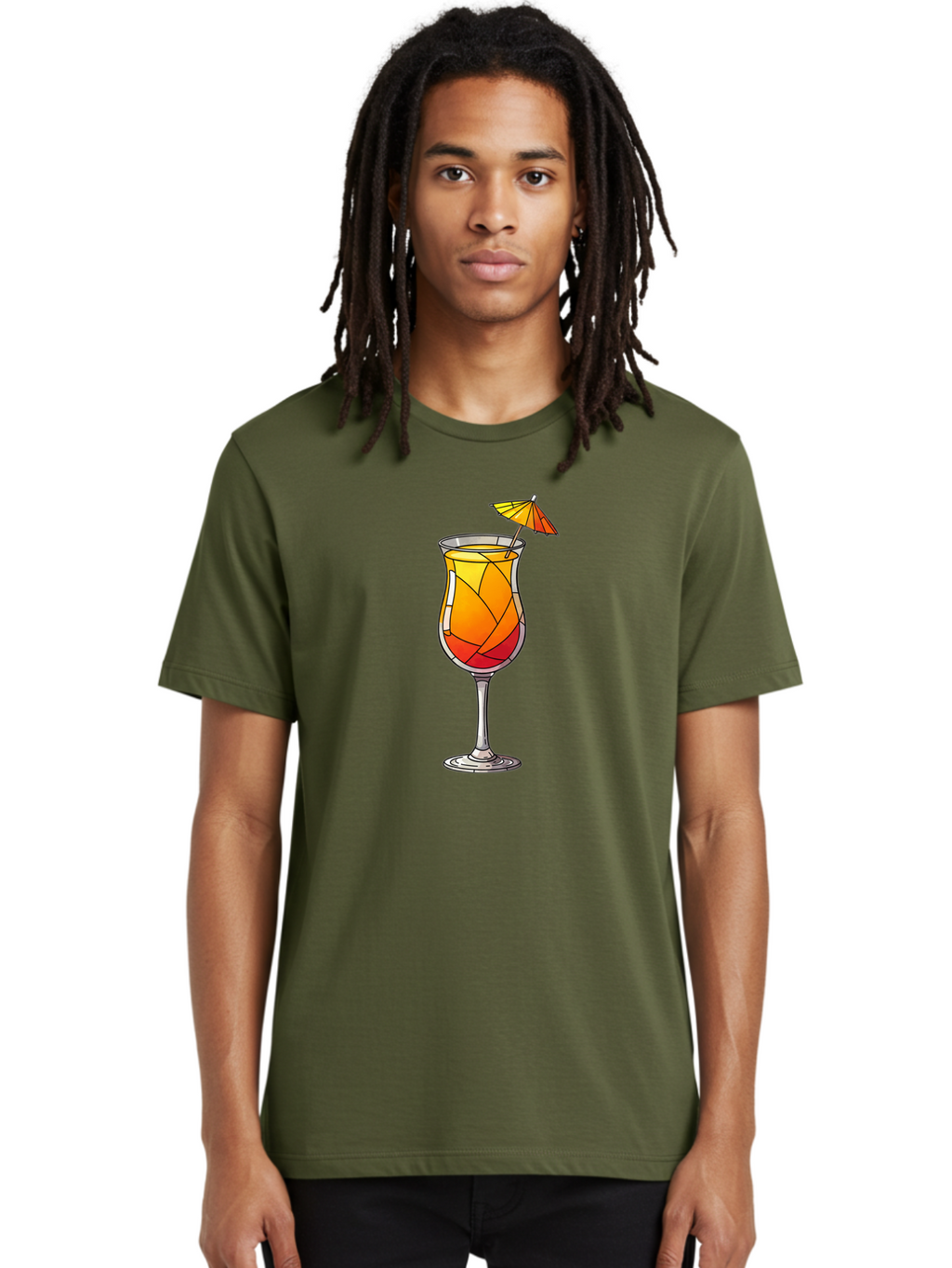 Cocktail-1 Men'S Graphic Tee, 100% Cotton, Comfortable Casual Summer Wear, Machine Washable, Tequila Sunrise Cocktail, Layered Drink, Orange And Red Hues, Umbrella Decoration, Stained Glass Effect, Glassware, Refreshing Beverages, Bab761