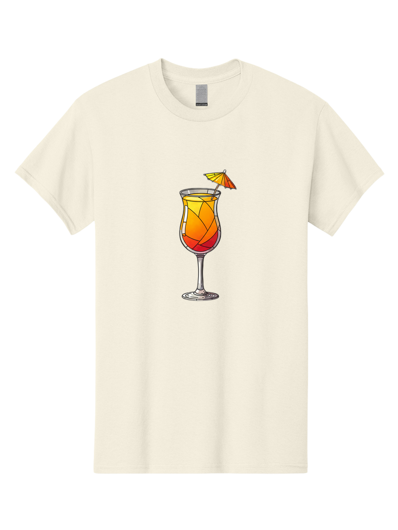 Cocktail-1 Men'S Graphic Tee, 100% Cotton, Comfortable Casual Summer Wear, Machine Washable, Tequila Sunrise Cocktail, Layered Drink, Orange And Red Hues, Umbrella Decoration, Stained Glass Effect, Glassware, Refreshing Beverages, Bab761