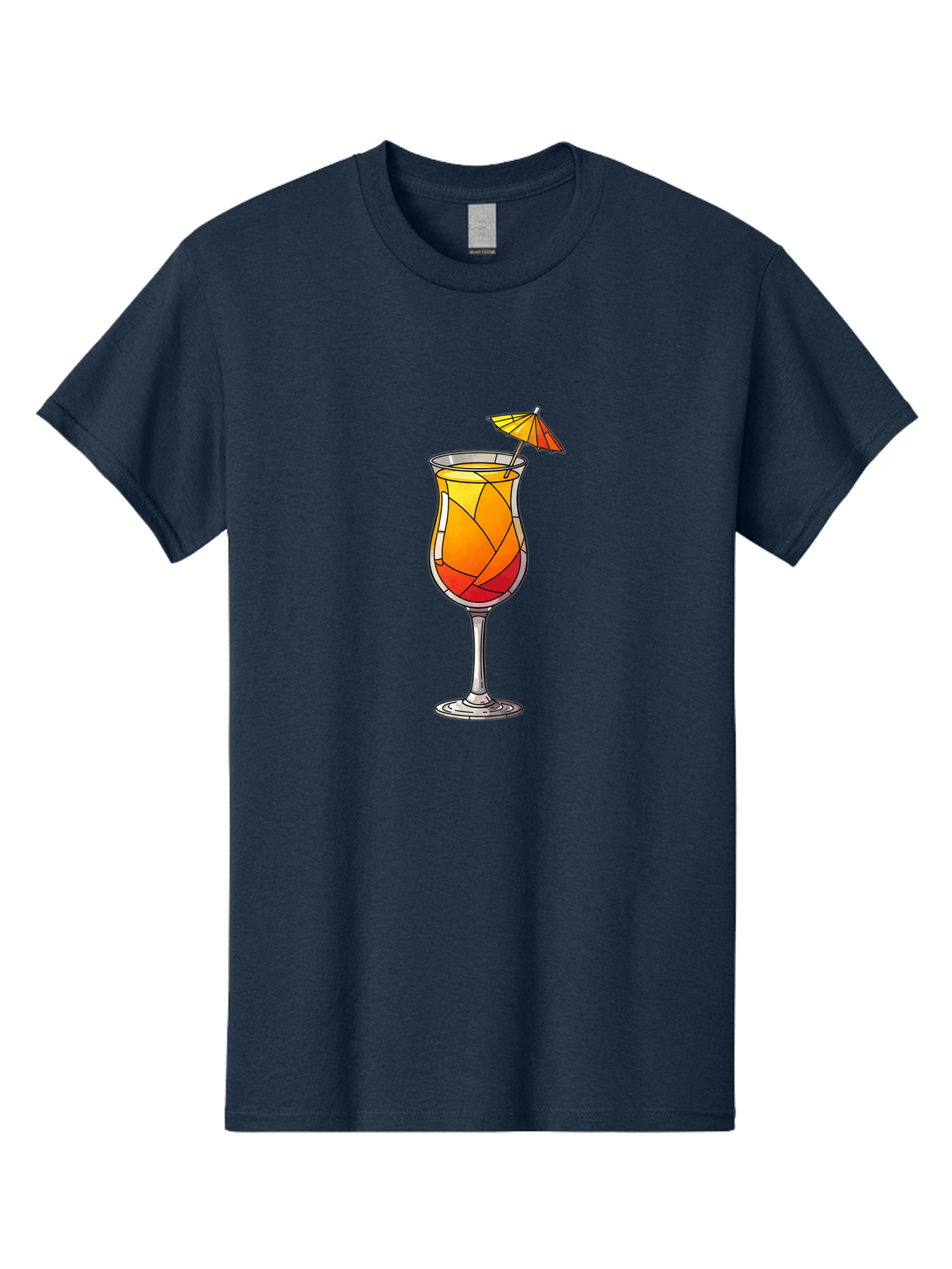 Cocktail-1 Men'S Graphic Tee, 100% Cotton, Comfortable Casual Summer Wear, Machine Washable, Tequila Sunrise Cocktail, Layered Drink, Orange And Red Hues, Umbrella Decoration, Stained Glass Effect, Glassware, Refreshing Beverages, Bab761