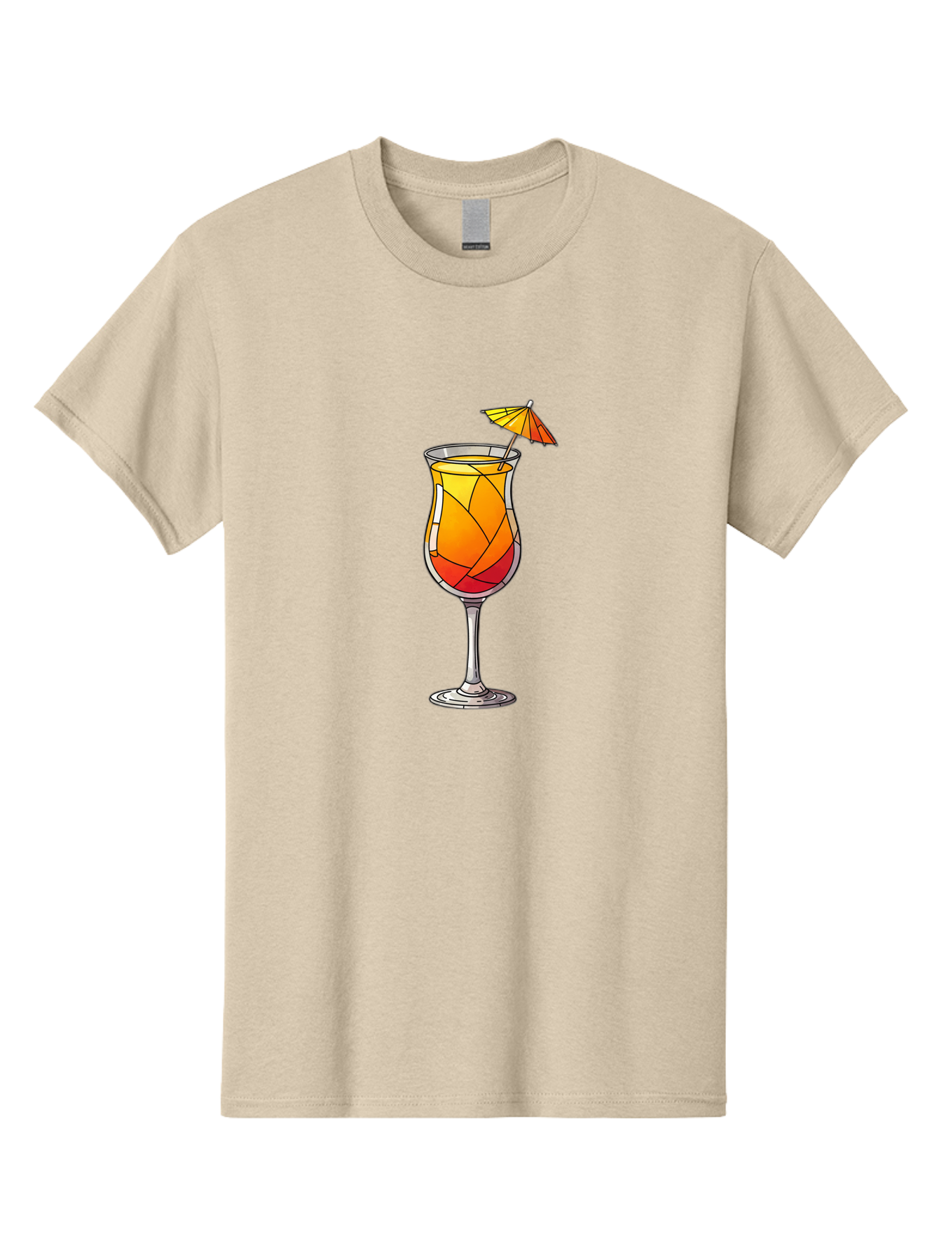 Cocktail-1 Men'S Graphic Tee, 100% Cotton, Comfortable Casual Summer Wear, Machine Washable, Tequila Sunrise Cocktail, Layered Drink, Orange And Red Hues, Umbrella Decoration, Stained Glass Effect, Glassware, Refreshing Beverages, Bab761