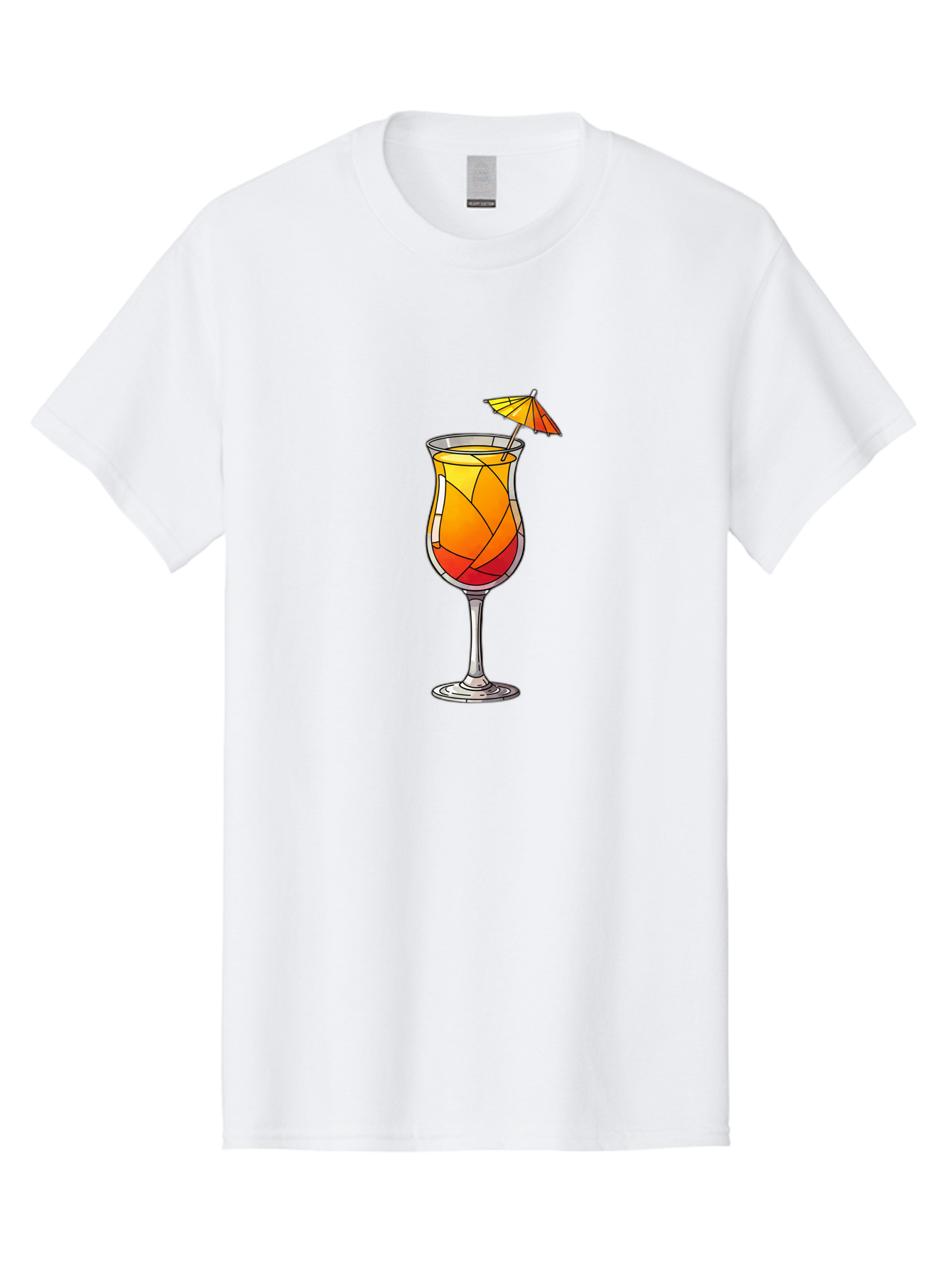 Cocktail-1 Men'S Graphic Tee, 100% Cotton, Comfortable Casual Summer Wear, Machine Washable, Tequila Sunrise Cocktail, Layered Drink, Orange And Red Hues, Umbrella Decoration, Stained Glass Effect, Glassware, Refreshing Beverages, Bab761