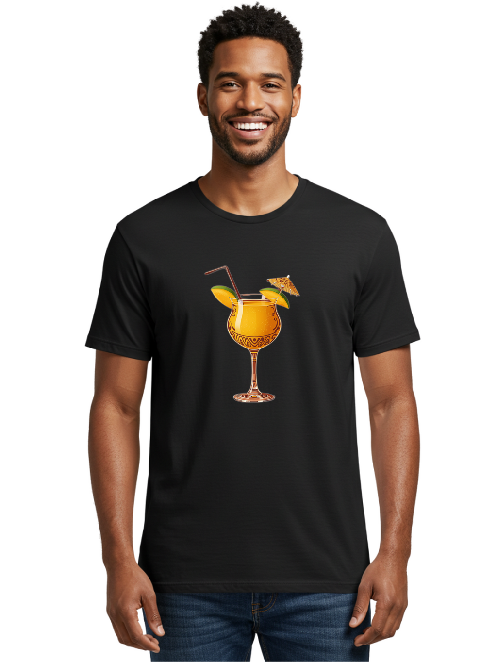 Cocktail-2 Men'S Graphic Tee, 100% Cotton, Comfortable Casual Summer Wear, Machine Washable, Tropical Cocktail, Orange Drink, Elegant Glass, Straw, Paper Umbrella, Exotic Flavors, Summer Fun, Refreshing Drink, Citrus Twist, Party Atmosphere Bab762