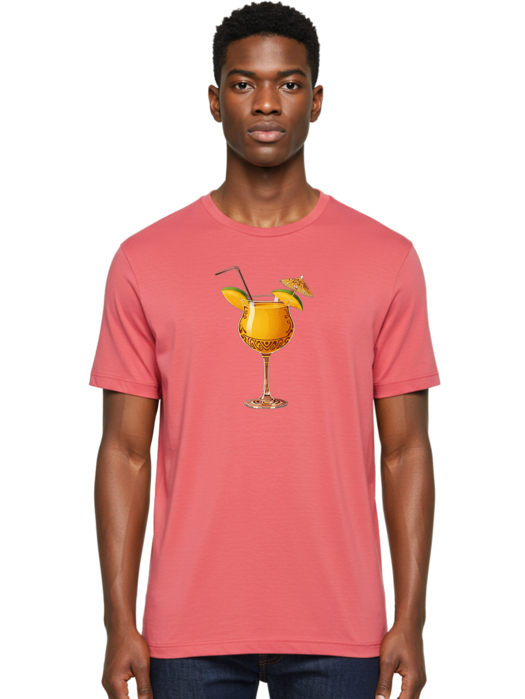 Cocktail-2 Men'S Graphic Tee, 100% Cotton, Comfortable Casual Summer Wear, Machine Washable, Tropical Cocktail, Orange Drink, Elegant Glass, Straw, Paper Umbrella, Exotic Flavors, Summer Fun, Refreshing Drink, Citrus Twist, Party Atmosphere Bab762