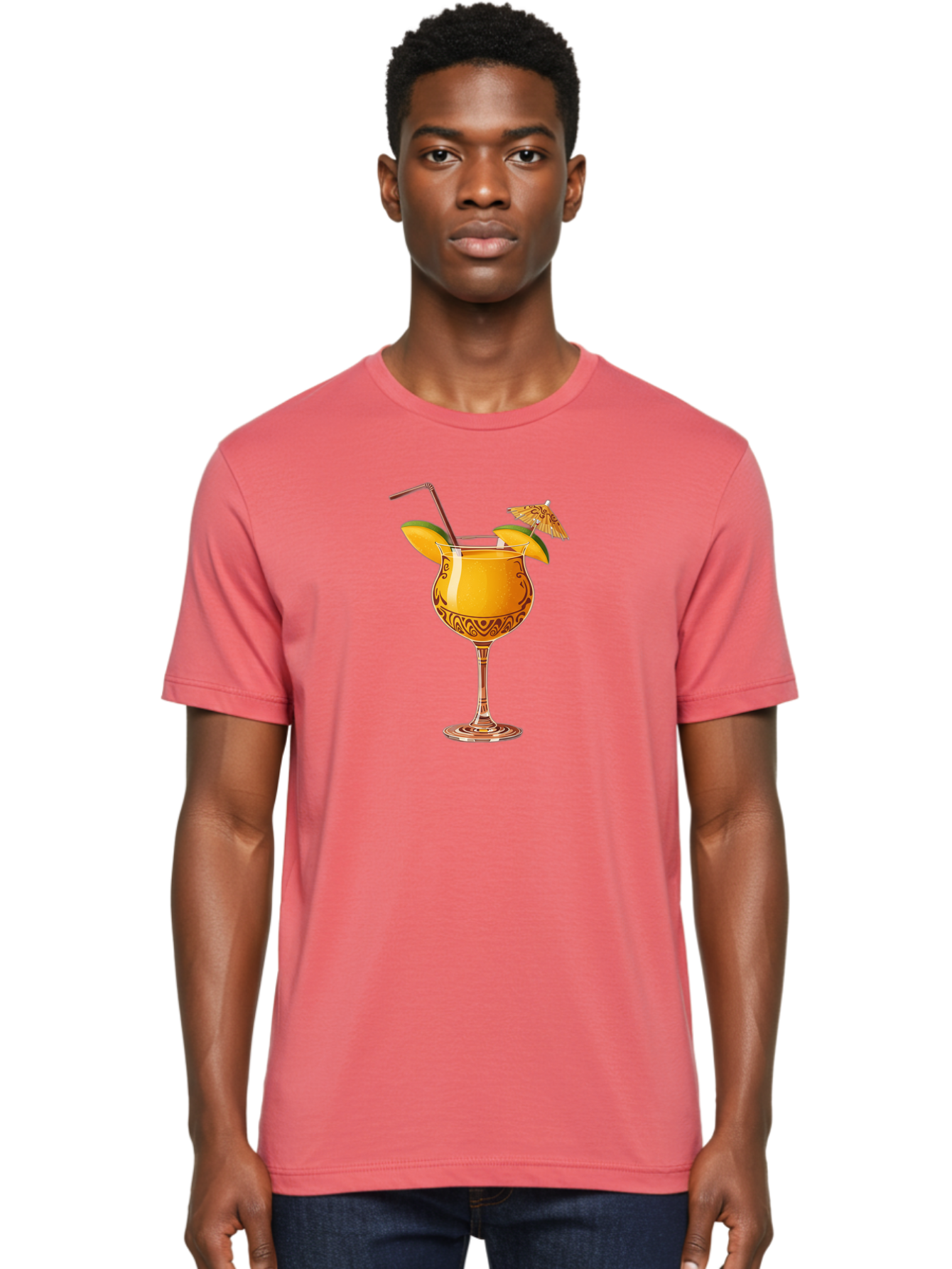 Cocktail-2 Men'S Graphic Tee, 100% Cotton, Comfortable Casual Summer Wear, Machine Washable, Tropical Cocktail, Orange Drink, Elegant Glass, Straw, Paper Umbrella, Exotic Flavors, Summer Fun, Refreshing Drink, Citrus Twist, Party Atmosphere Bab762