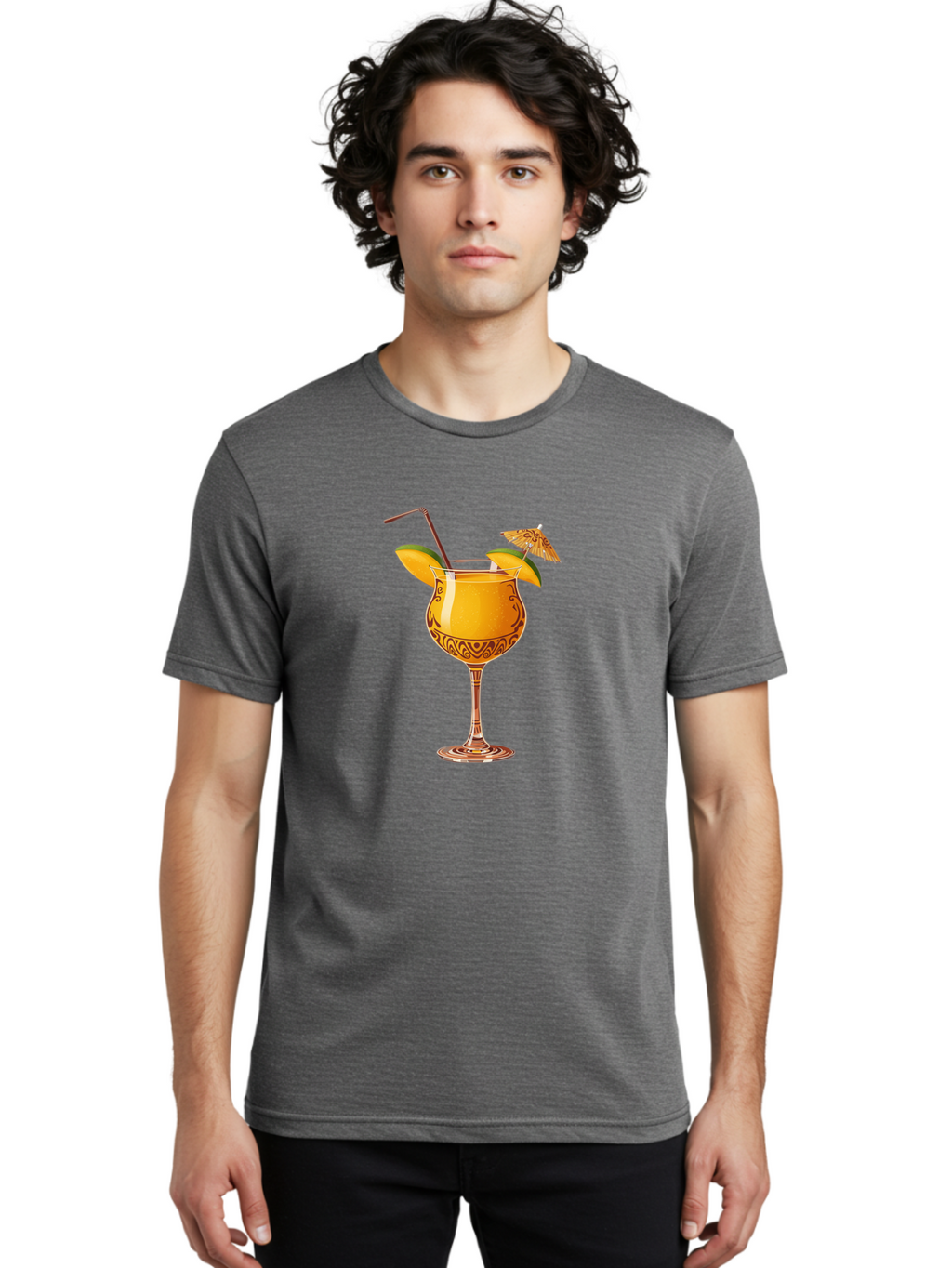 Cocktail-2 Men'S Graphic Tee, 100% Cotton, Comfortable Casual Summer Wear, Machine Washable, Tropical Cocktail, Orange Drink, Elegant Glass, Straw, Paper Umbrella, Exotic Flavors, Summer Fun, Refreshing Drink, Citrus Twist, Party Atmosphere Bab762