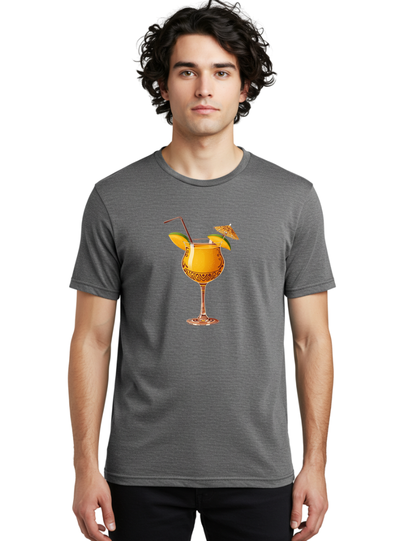 Cocktail-2 Men'S Graphic Tee, 100% Cotton, Comfortable Casual Summer Wear, Machine Washable, Tropical Cocktail, Orange Drink, Elegant Glass, Straw, Paper Umbrella, Exotic Flavors, Summer Fun, Refreshing Drink, Citrus Twist, Party Atmosphere Bab762
