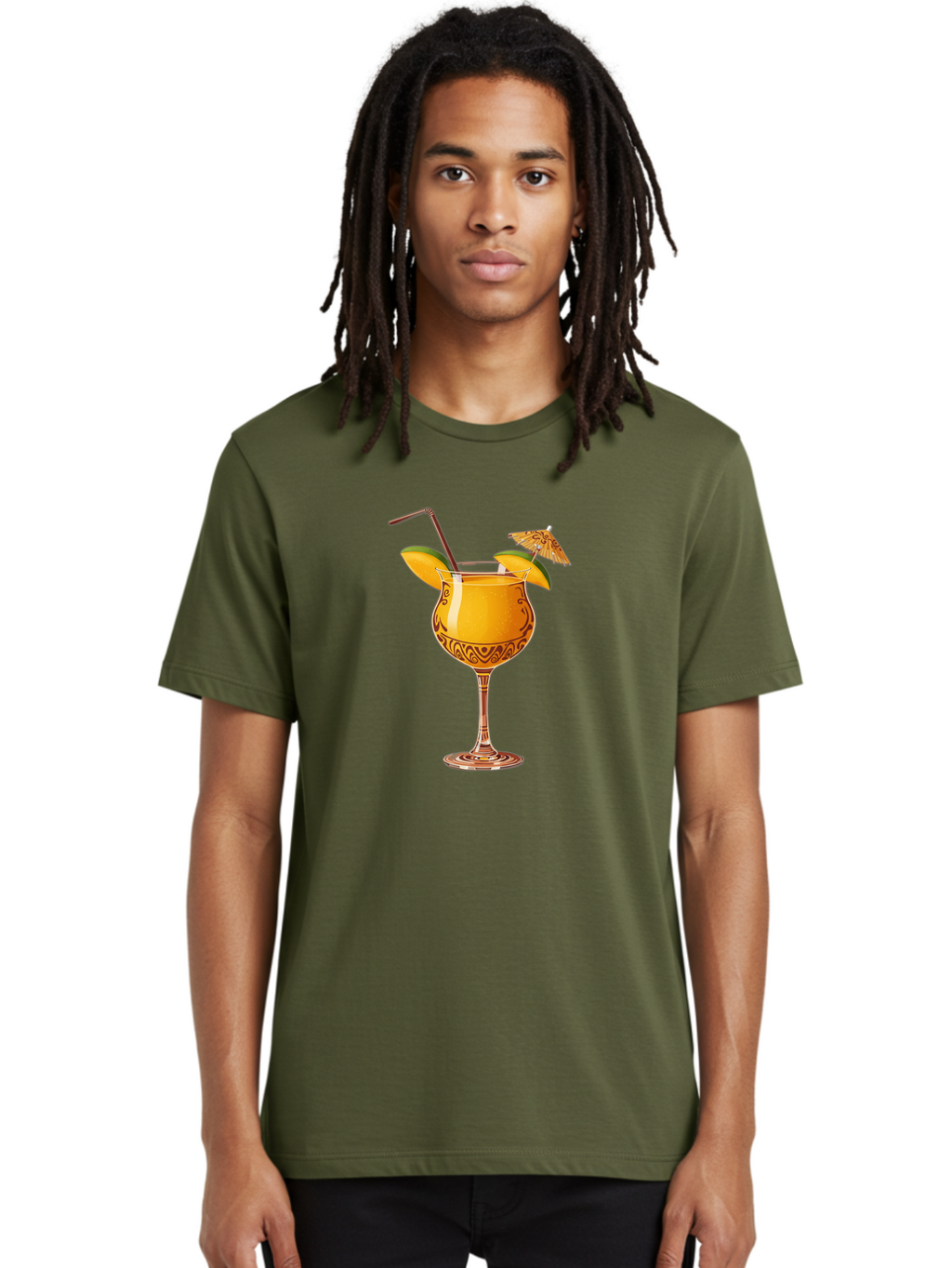 Cocktail-2 Men'S Graphic Tee, 100% Cotton, Comfortable Casual Summer Wear, Machine Washable, Tropical Cocktail, Orange Drink, Elegant Glass, Straw, Paper Umbrella, Exotic Flavors, Summer Fun, Refreshing Drink, Citrus Twist, Party Atmosphere Bab762
