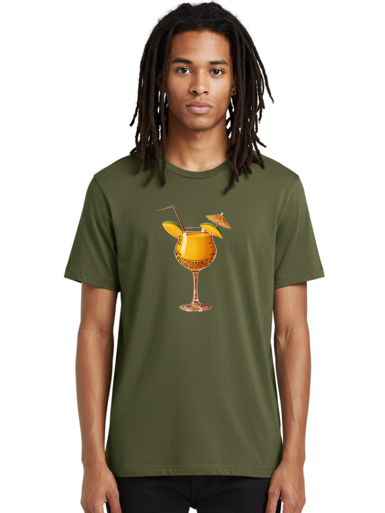 Cocktail-2 Men'S Graphic Tee, 100% Cotton, Comfortable Casual Summer Wear, Machine Washable, Tropical Cocktail, Orange Drink, Elegant Glass, Straw, Paper Umbrella, Exotic Flavors, Summer Fun, Refreshing Drink, Citrus Twist, Party Atmosphere Bab762