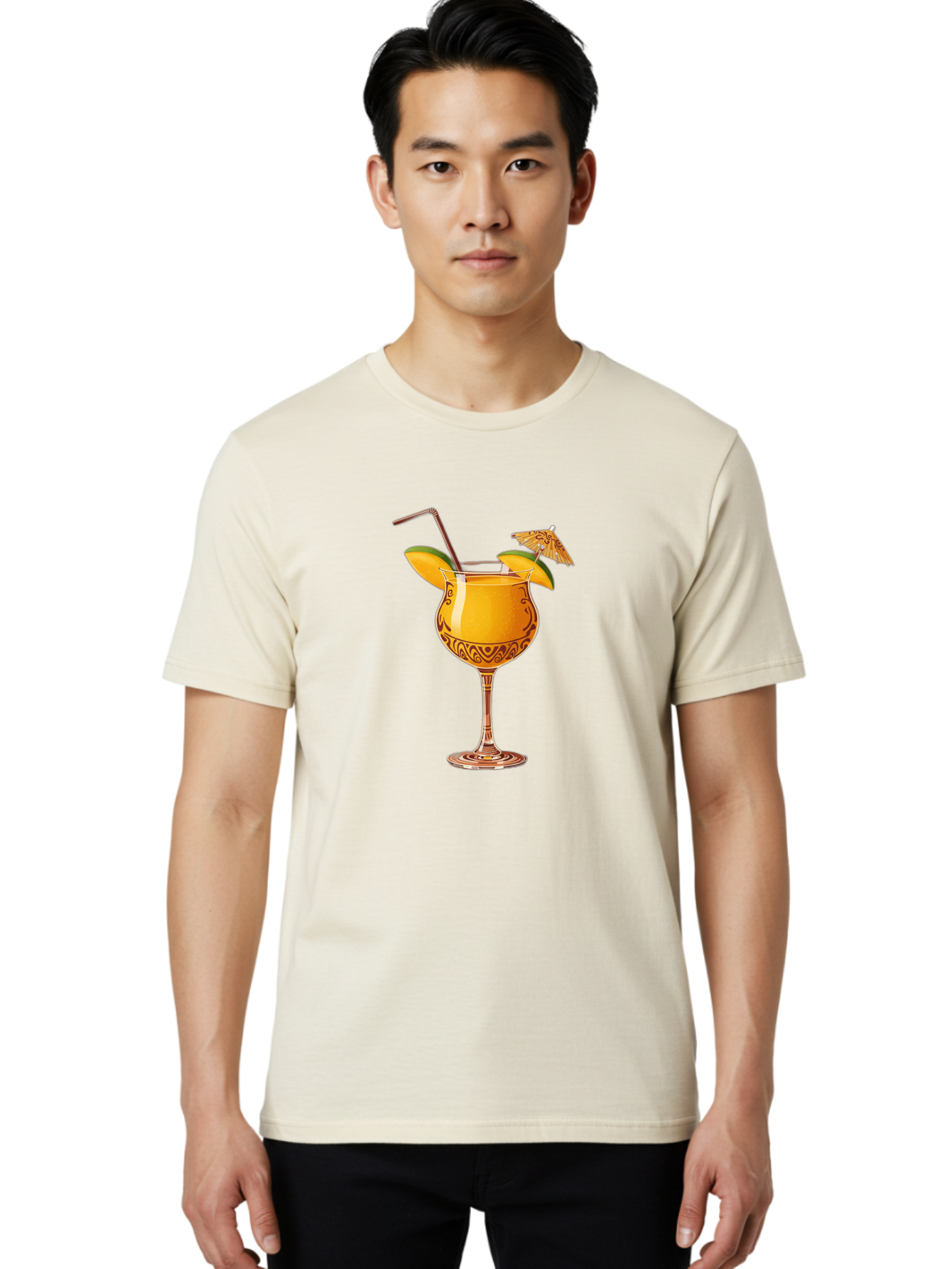 Cocktail-2 Men'S Graphic Tee, 100% Cotton, Comfortable Casual Summer Wear, Machine Washable, Tropical Cocktail, Orange Drink, Elegant Glass, Straw, Paper Umbrella, Exotic Flavors, Summer Fun, Refreshing Drink, Citrus Twist, Party Atmosphere Bab762