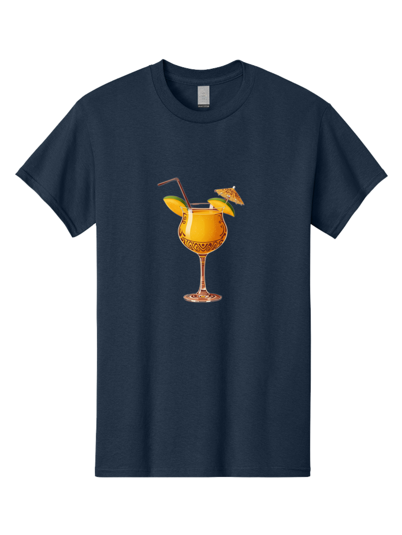 Cocktail-2 Men'S Graphic Tee, 100% Cotton, Comfortable Casual Summer Wear, Machine Washable, Tropical Cocktail, Orange Drink, Elegant Glass, Straw, Paper Umbrella, Exotic Flavors, Summer Fun, Refreshing Drink, Citrus Twist, Party Atmosphere Bab762
